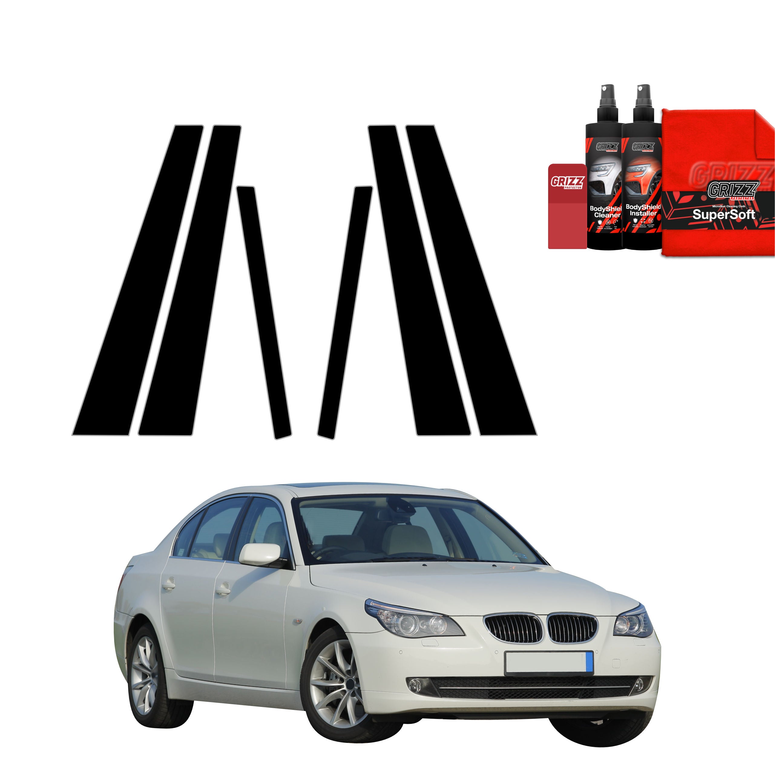 6in1 Schwarze Grizz Protector schutzfolie für B-C-Säule - BMW 5 E60 Sedan 4D (2007-2010)