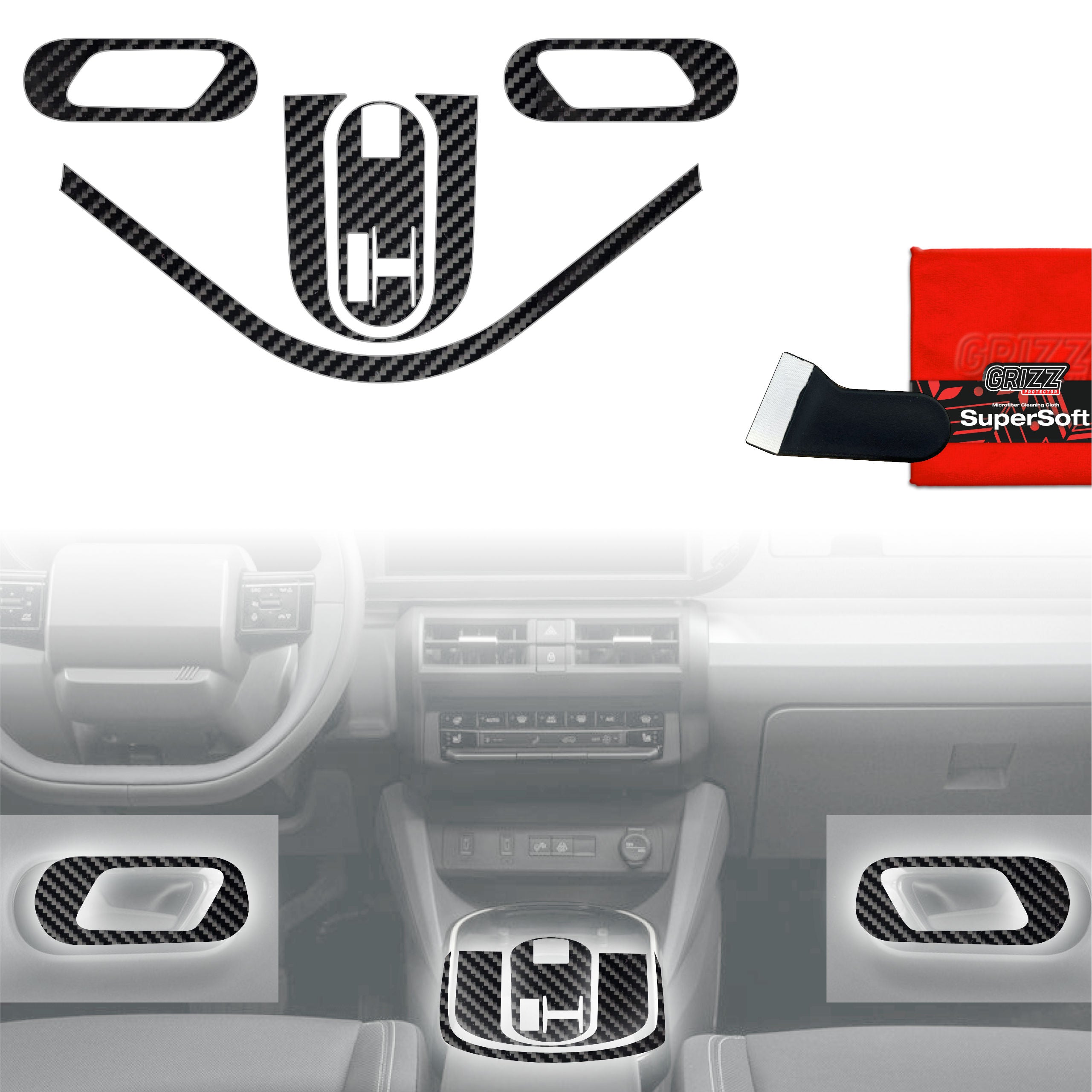 5in1 Schutzfolien Grizz Protector für Mittelkonsole - Fiat Grande Panda (2025-2026) Carbon Optik Glanz