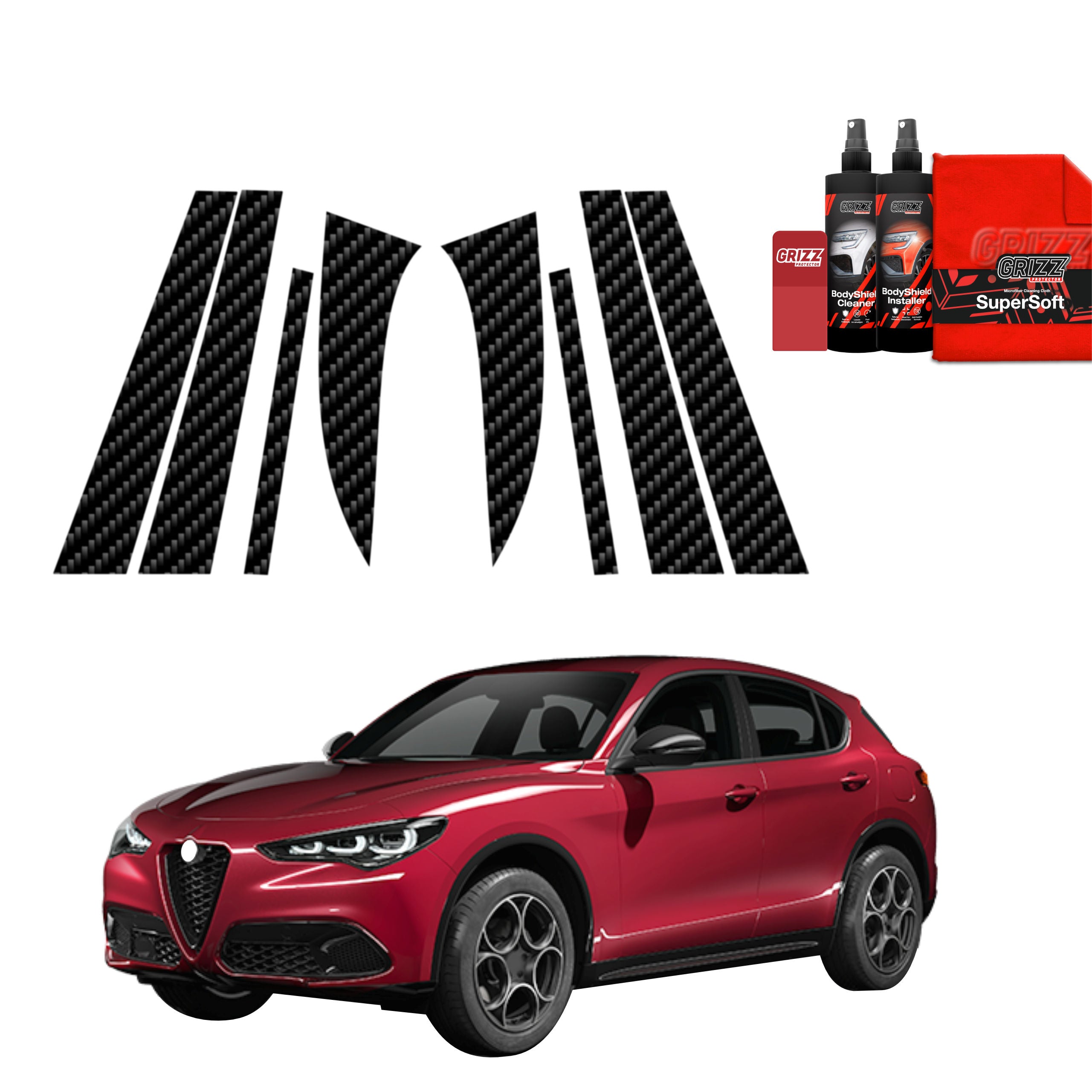 8in1 Kohlenstoff Schutzfolie Grizz Protector für B-C-Säule - Alfa Romeo Stelvio (2023-2026)