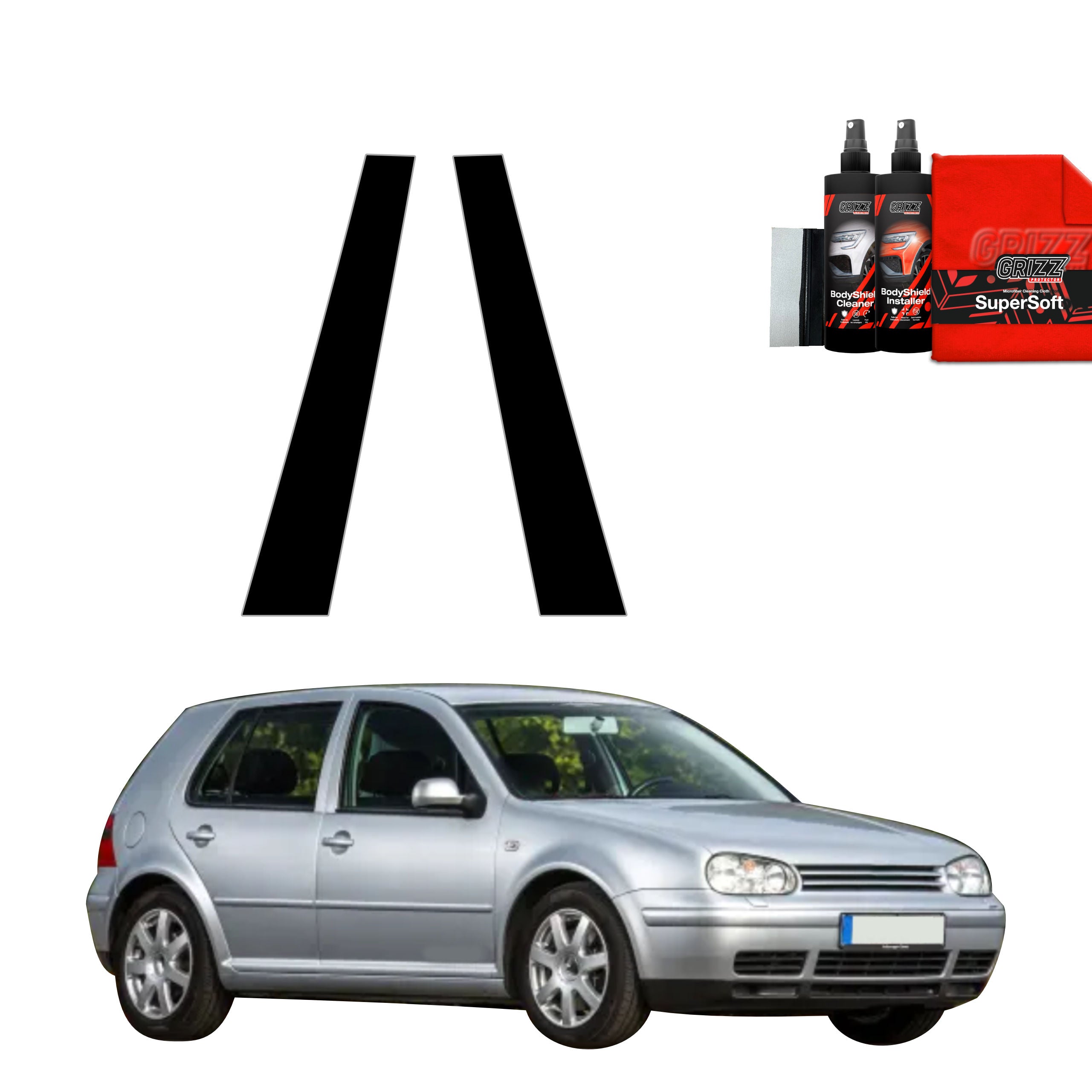 2in1 Schwarze Grizz Protector schutzfolie für B-Säule - Volkswagen Golf 4 Hatchback 5D (1997-2003)