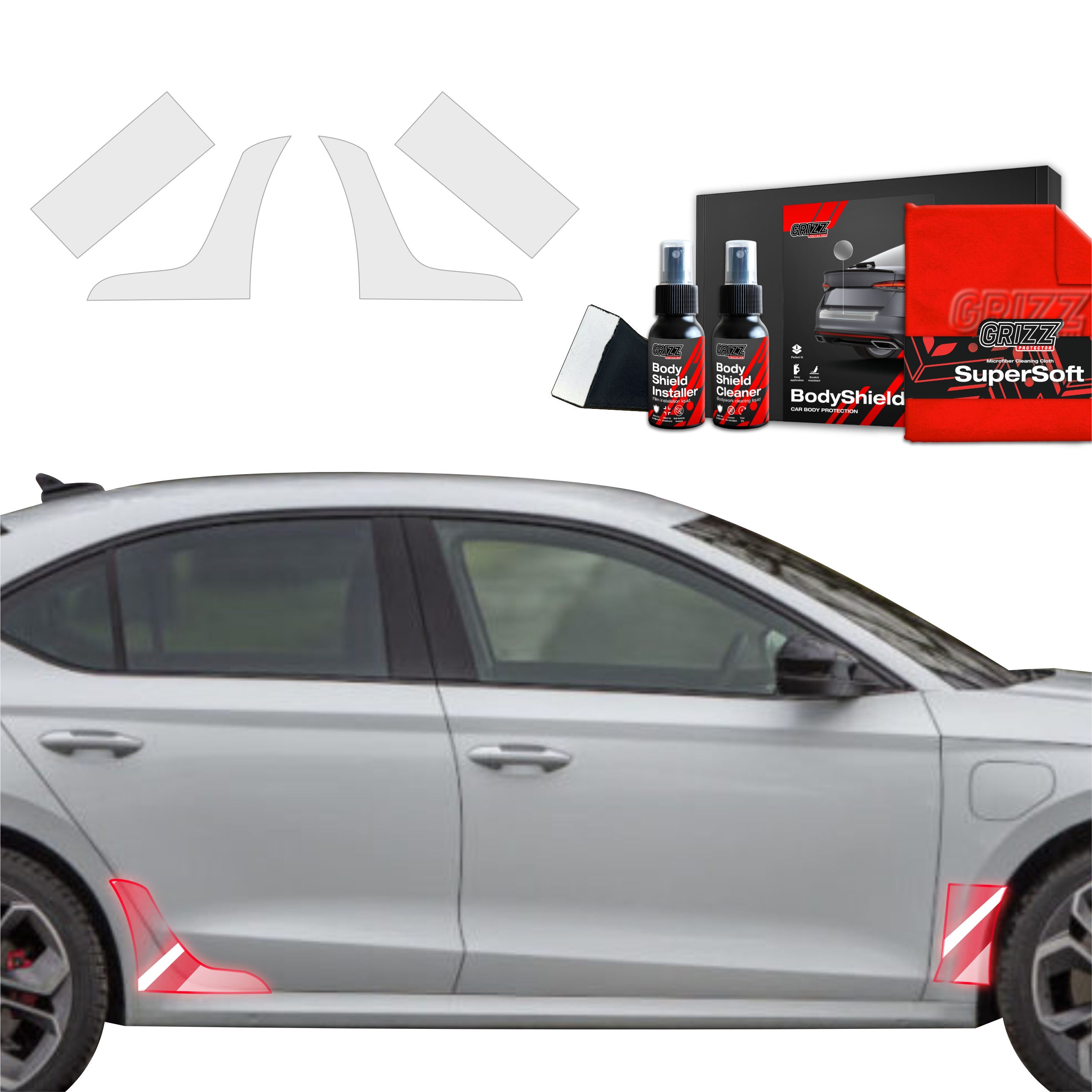 4in1 Schutzfolie Grizz Protector für hinteren & vorderen Seitenschweller - Skoda Octavia 4 Hatchback Facelifting (2024-2026)