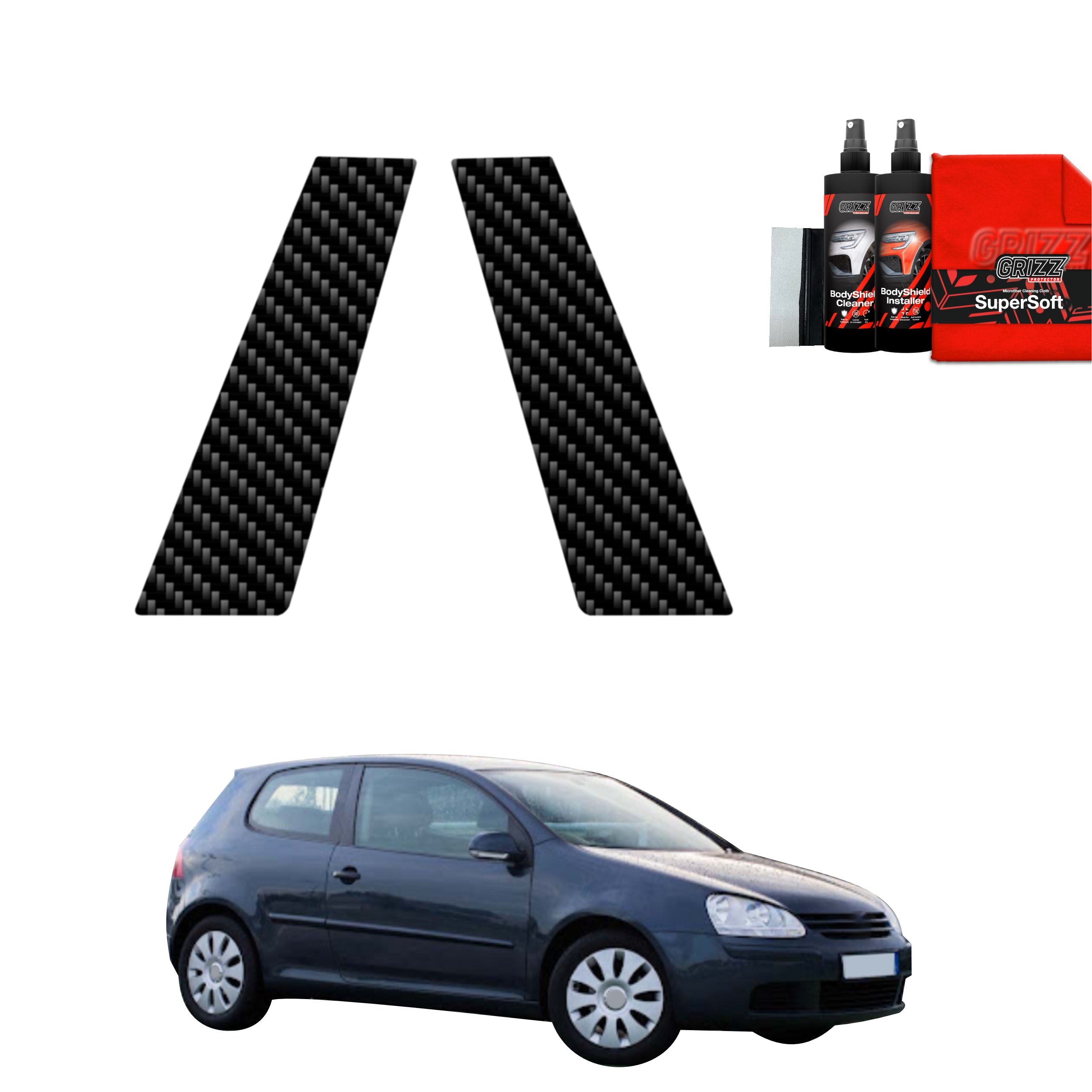 2in1 Kohlenstoff Schutzfolie Grizz Protector für B-Säule - Volkswagen Golf 5 Hatchback 3D (2003-2009)