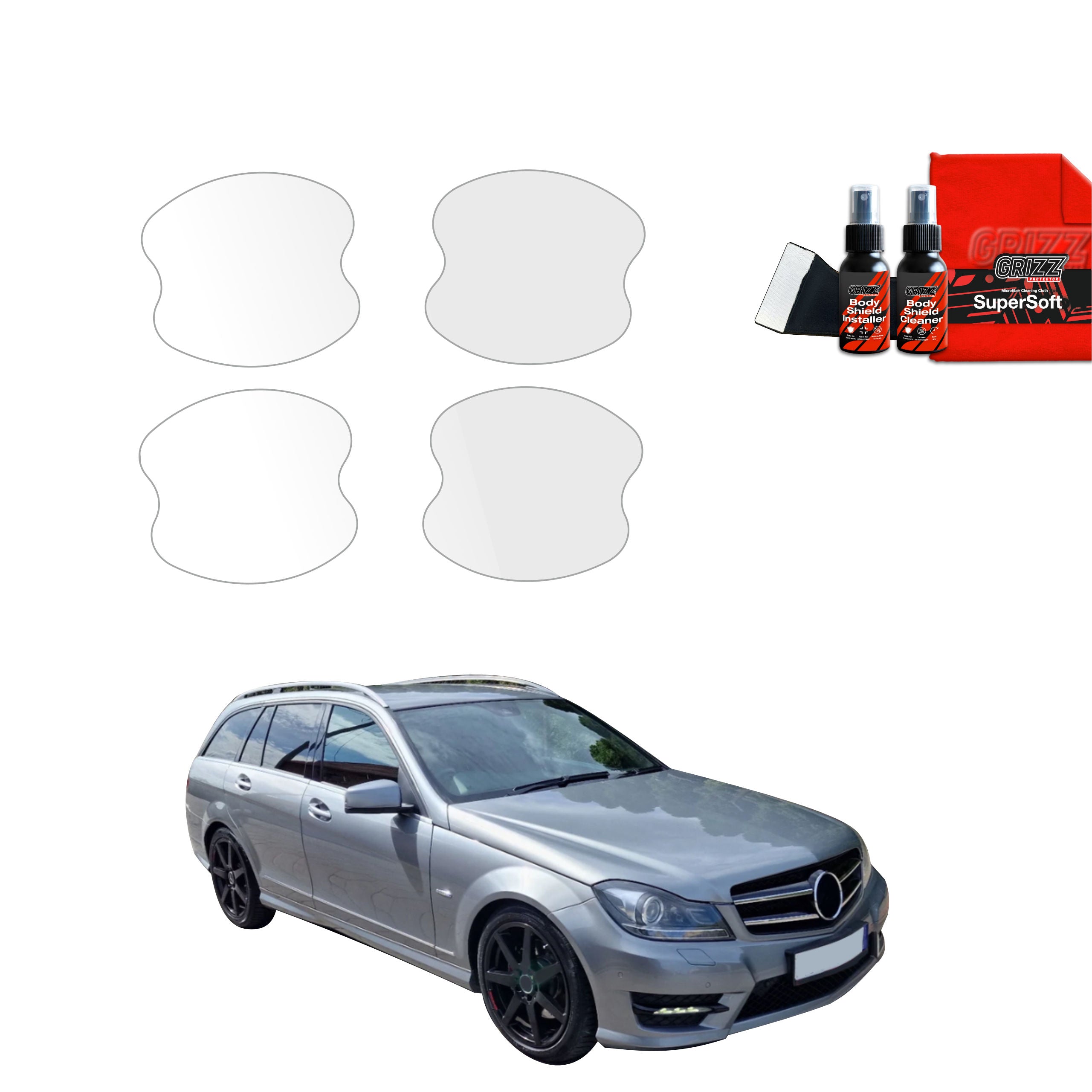 4in1 Schutzfolie Grizz Protector für Türgriffmulden - Mercedes Benz C Klasse S204 Kombi Facelifting (2011-2014)