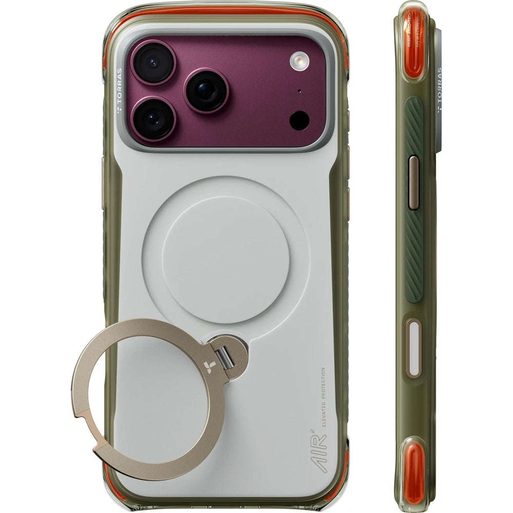 Handyhülle für iPhone 18 Pro / 17 Pro, Torras Ostand Q3 Air Pro mit MagSafe, Grau-Grün (7/7)