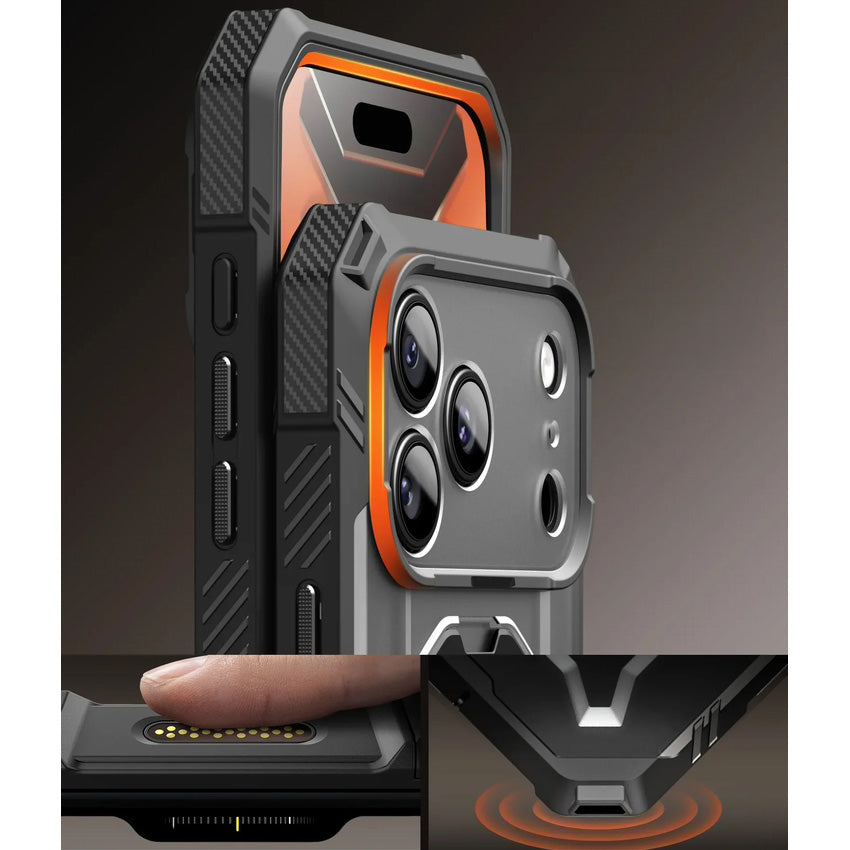 Handyhülle + Glas 9H für iPhone 18 Pro / 17 Pro, Supcase UB Grip Pro Mag SPG (CC) mit MagSafe, Transparent-Schwarz (7/12)