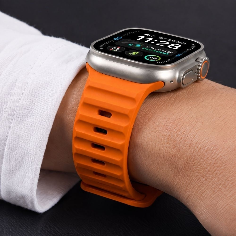 Armband für Apple Watch 49/46/45/44 mm, Tech-Protect Silicone Line, Orange (7/9)
