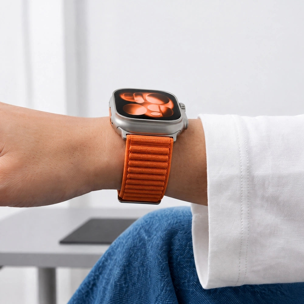 Armband für Apple Watch 44/45/46/49 mm, Tech Protect Nylon Pro, Orange (7/8)