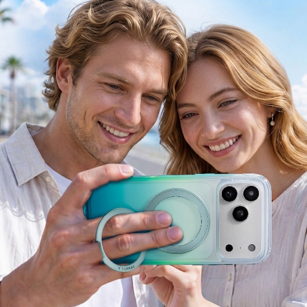 Handyhülle für iPhone 18 Pro / 17 Pro, Torras Ostand O3 Air Gradient für MagSafe, Green-Blue (7/9)