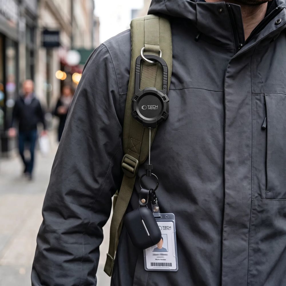 Anti-Diebstahl Handy Lanyard mit einziehbarem Seil, Tech-Protect ATH03 UrbanLoop, Schwarz (7/9)