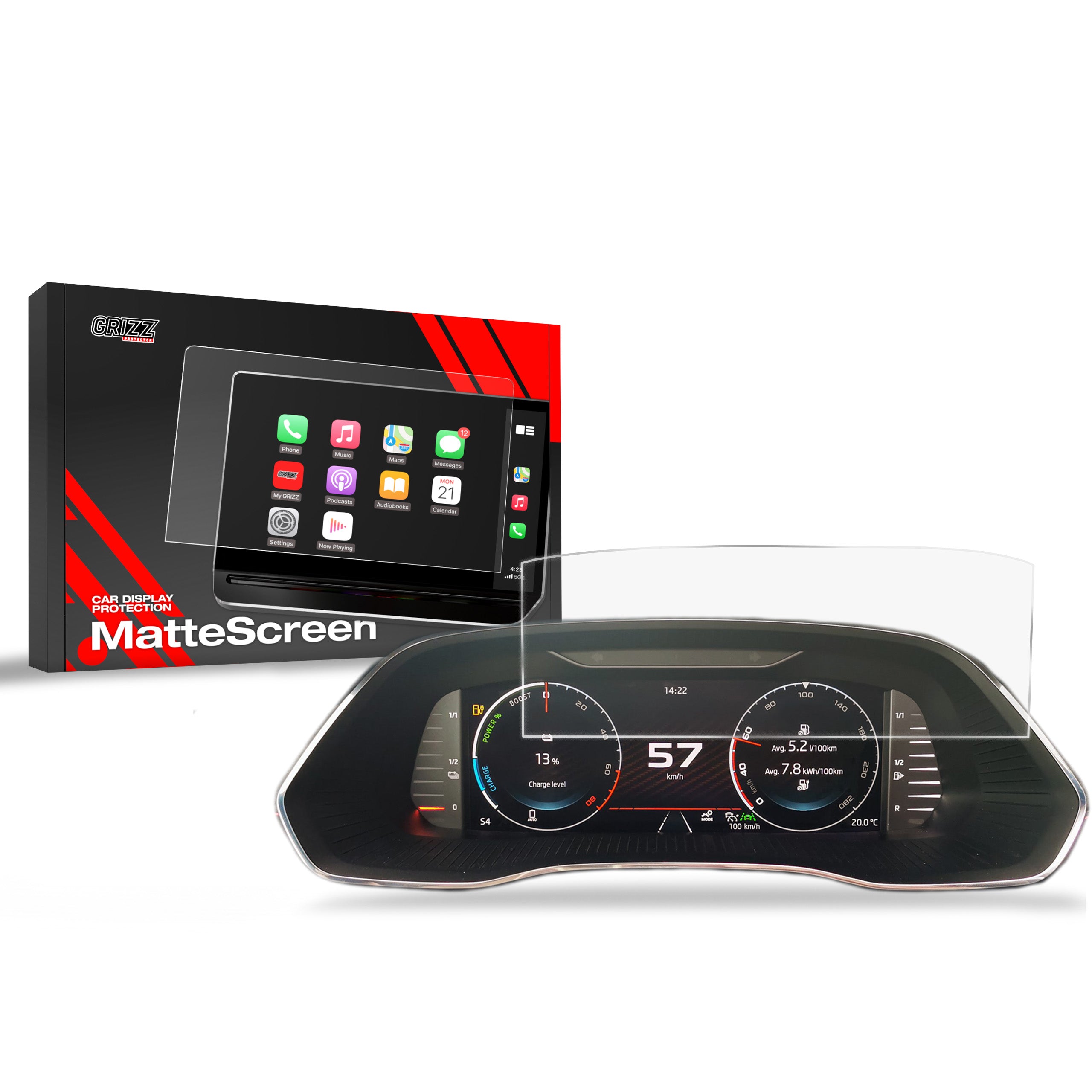 Matte Autodisplayfolie für Skoda Karoq Virtual Cockpit 10,25" (2021-2025), Grizz Protector