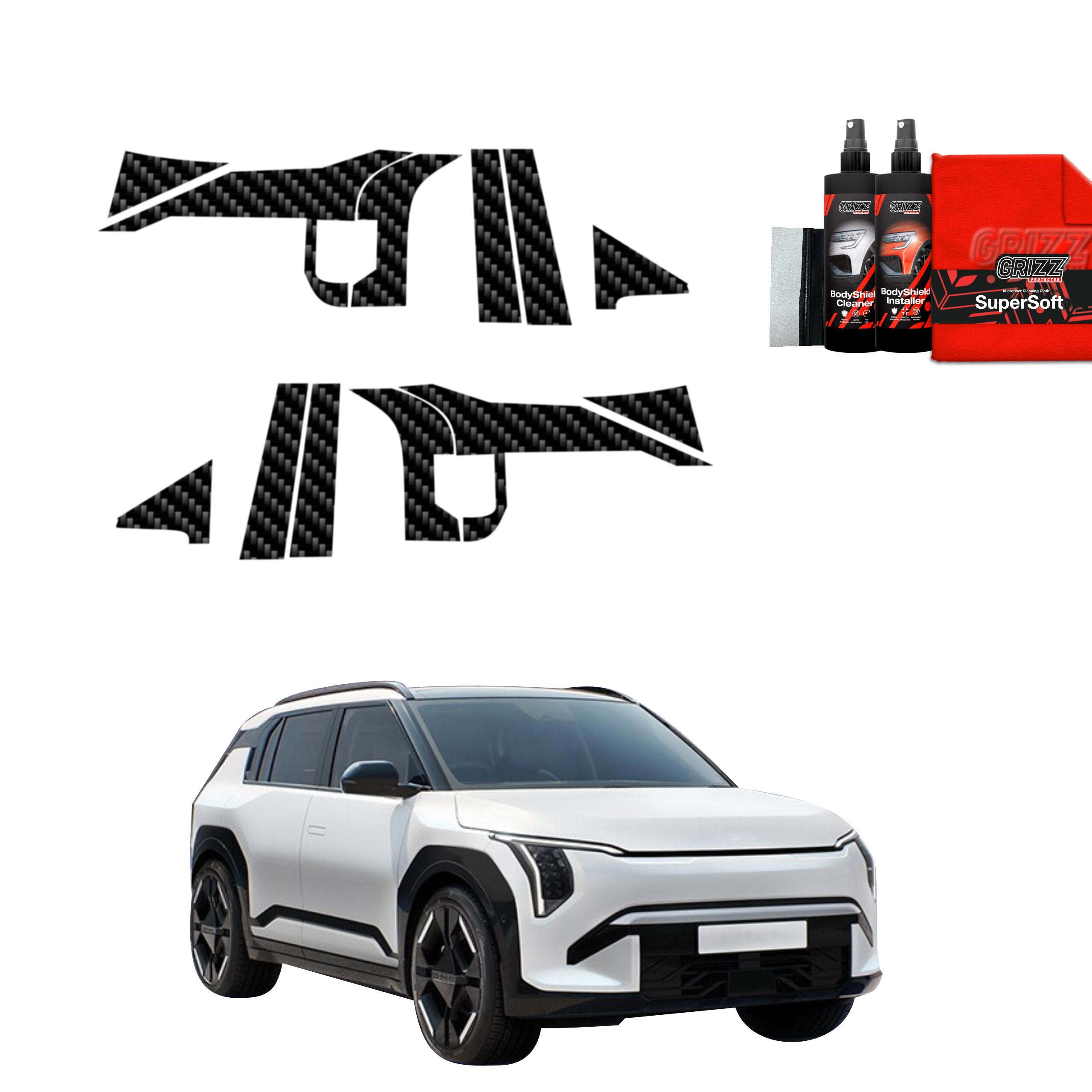 12in1 Kohlenstoff Schutzfolie Grizz Protector für A-B-C-Säule - Kia EV3 GT Line (2025-2026)