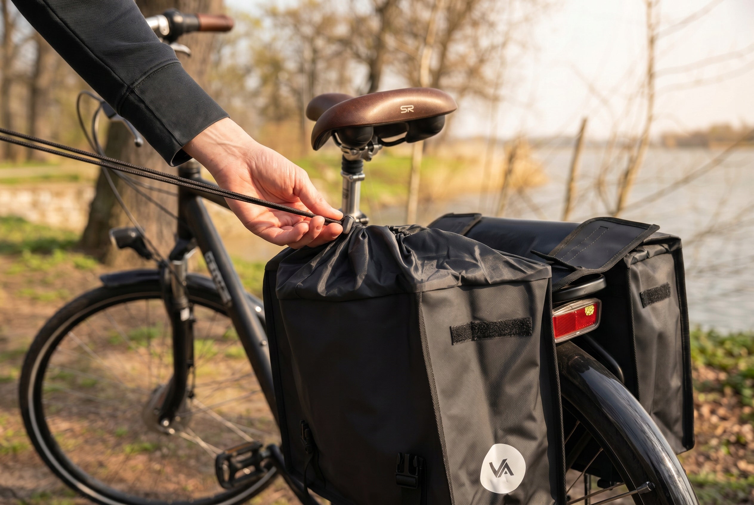 Fahrradtasche für den Gepäckträger, doppelt mit Griff, Vayox VA0446 40L, Schwarz