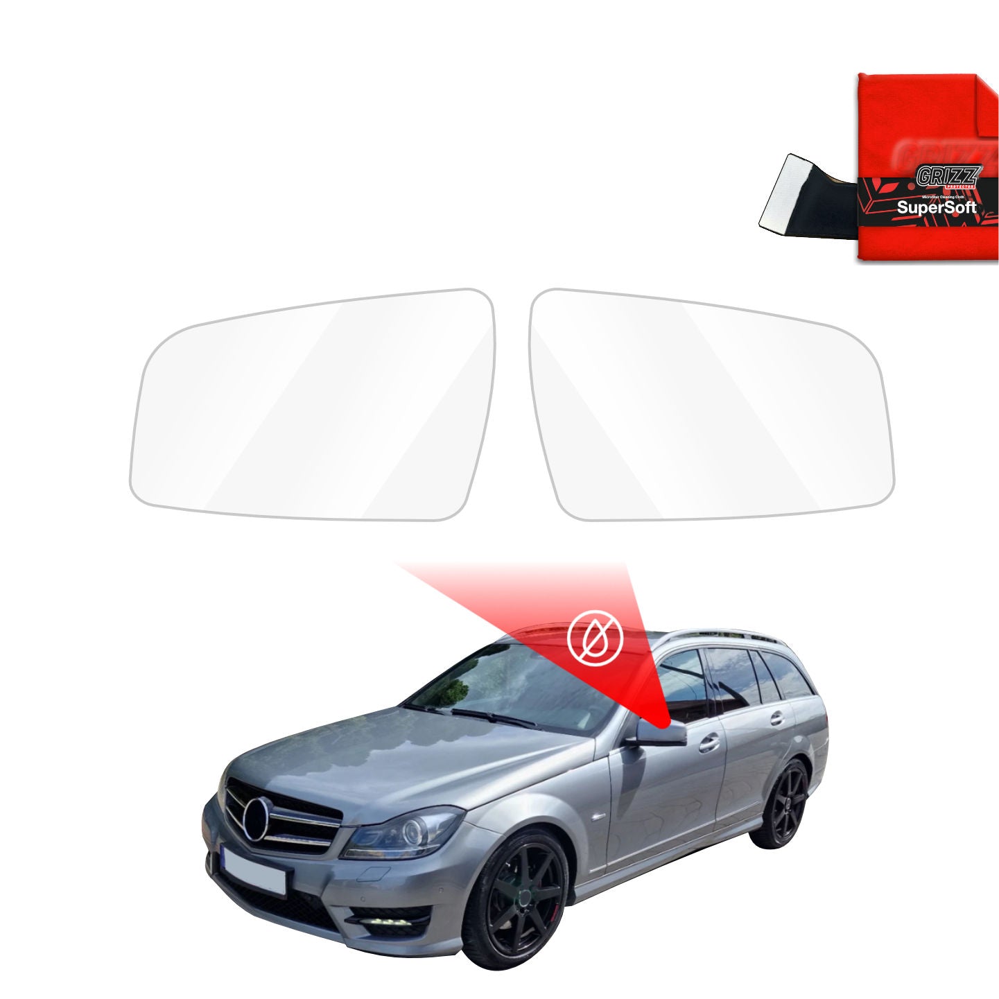 Regenschutzfolie Grizz Protector für Außenspiegel - Mercedes Benz C Klasse S204 Kombi Facelifting (2011-2014)