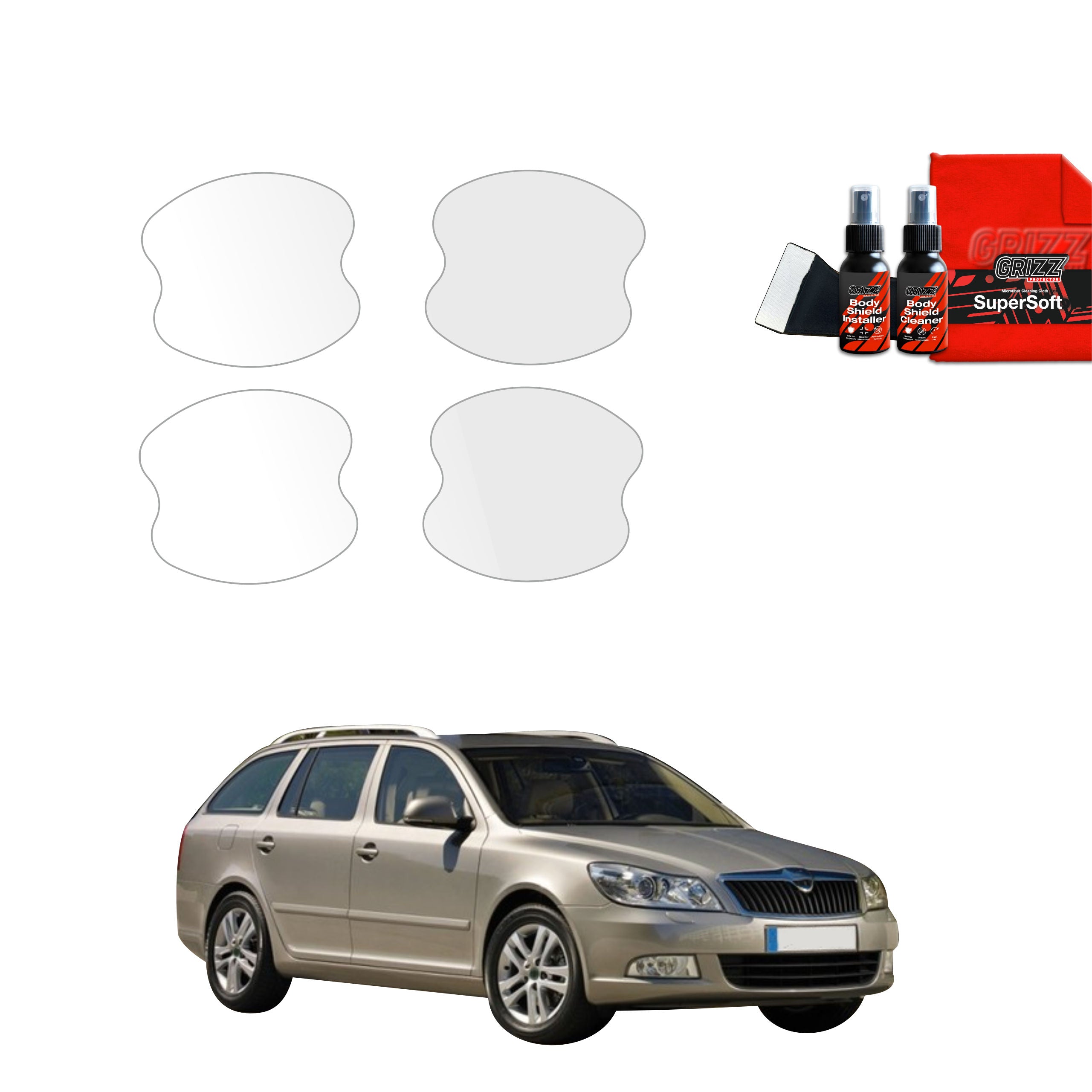 4in1 Schutzfolie Grizz Protector für Türgriffmulden - Skoda Octavia 2 Kombi Facelifting (2008-2013)