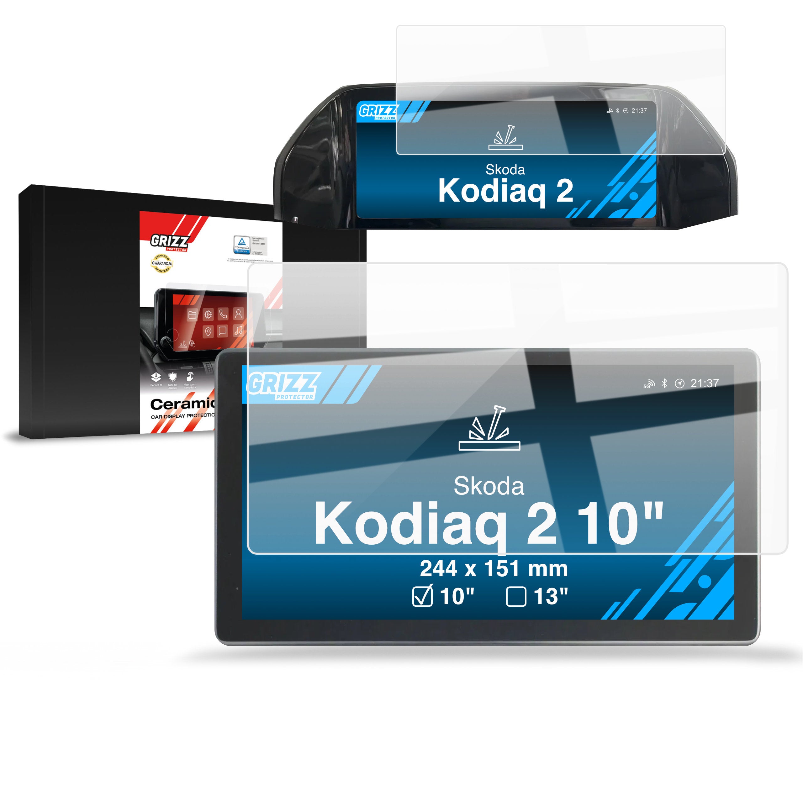 Keramische Autodisplayfolie 2in1 für Skoda Kodiaq 2 10" (2024-2026), Grizz Protector