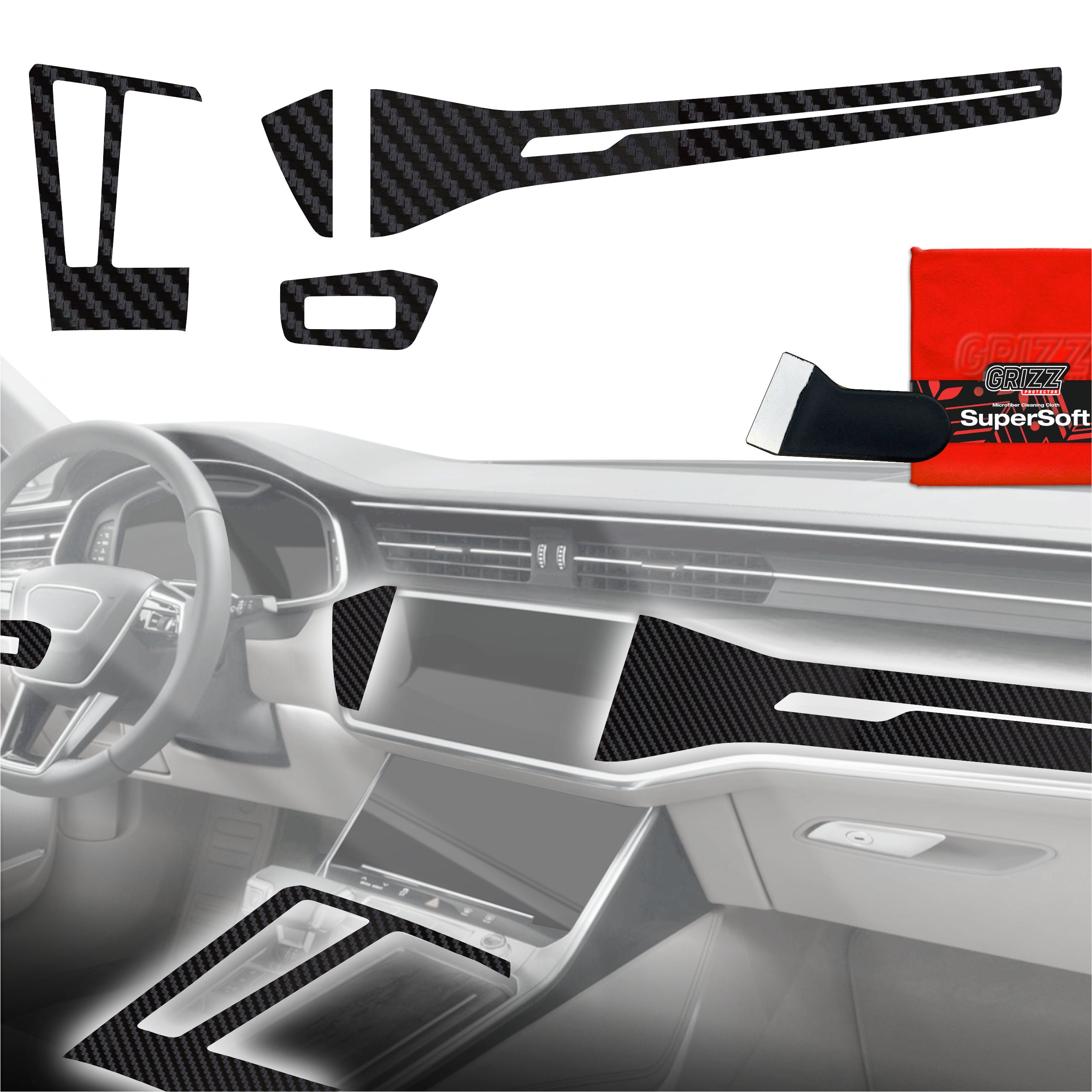 4in1 Schutzfolien Grizz Protector für Mittelkonsole - Audi A7 C8 (2018-2025) Carbon Optik Matt Antifingerprint
