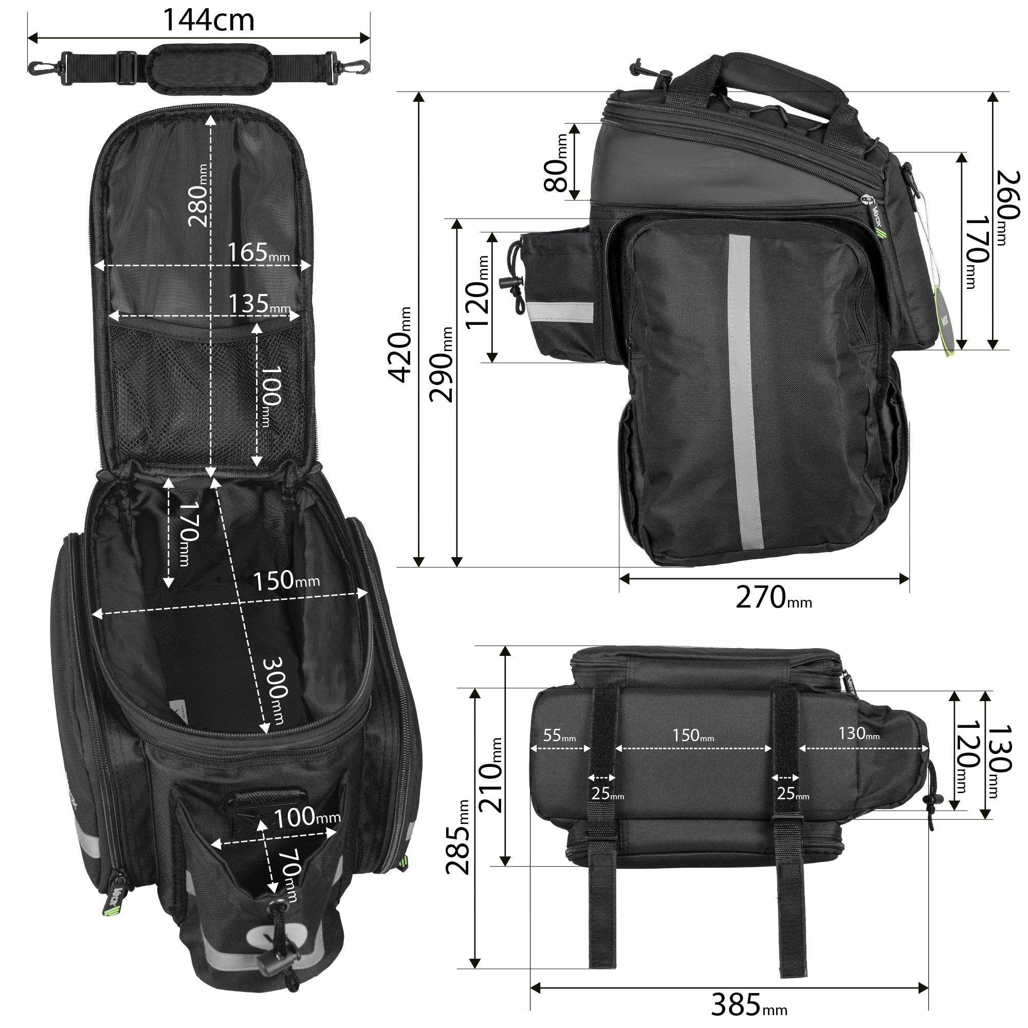 Fahrradtasche für den Gepäckträger mit Seitentaschen, Vayox VA0449 10 - 29L, Schwarz