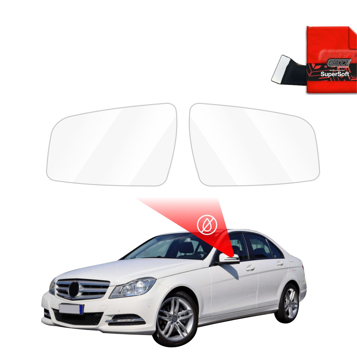 Regenschutzfolie Grizz Protector für Außenspiegel - Mercedes Benz C Klasse W204 Sedan Facelifting (2011-2014)
