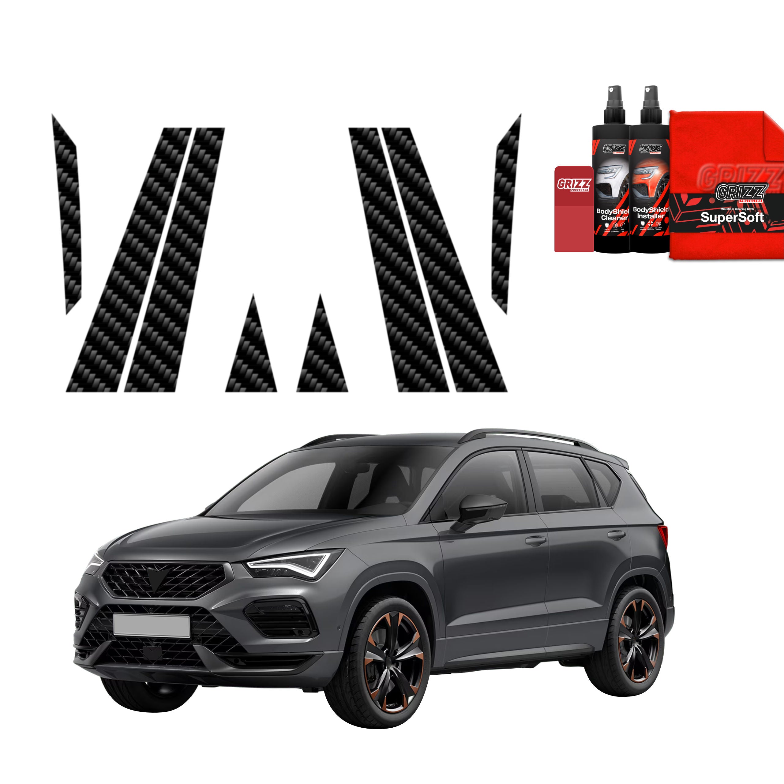 10in1 Kohlenstoff Schutzfolie Grizz Protector für B-C-Säule - Cupra Ateca (2020-2026)