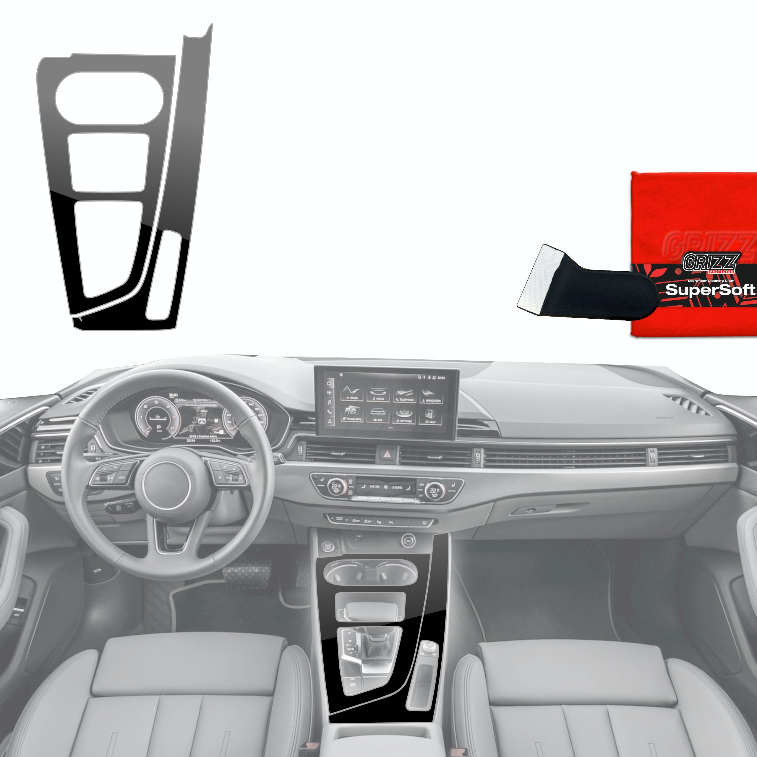 Schutzfolien Grizz Protector für Mittelkonsole - Audi A4 B9 (2014-2018) Schwarz Glanz