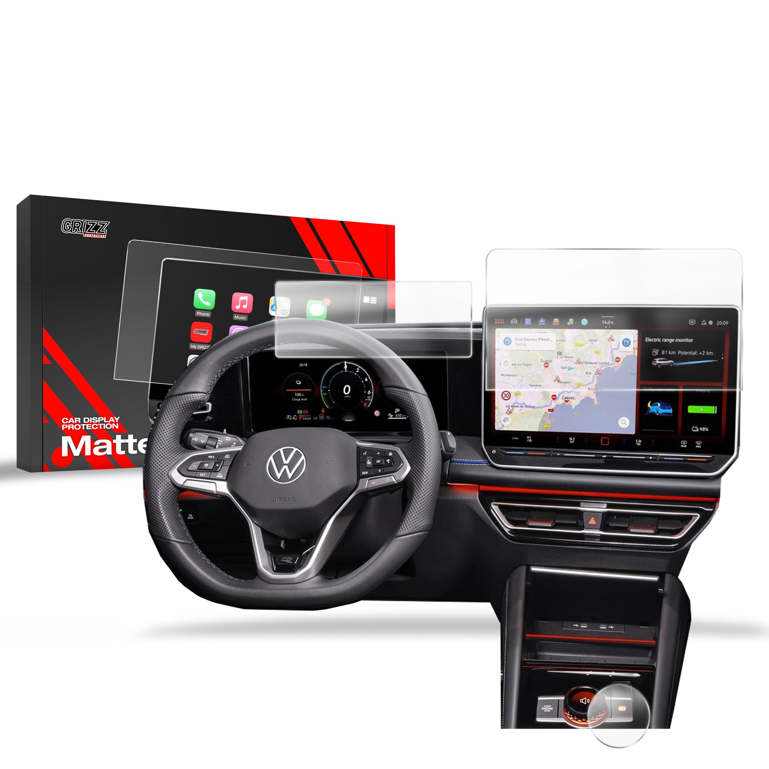 Matte Autodisplayfolie 3in1 für Volkswagen Tayron 12,9" (2024-2026), Grizz Protector