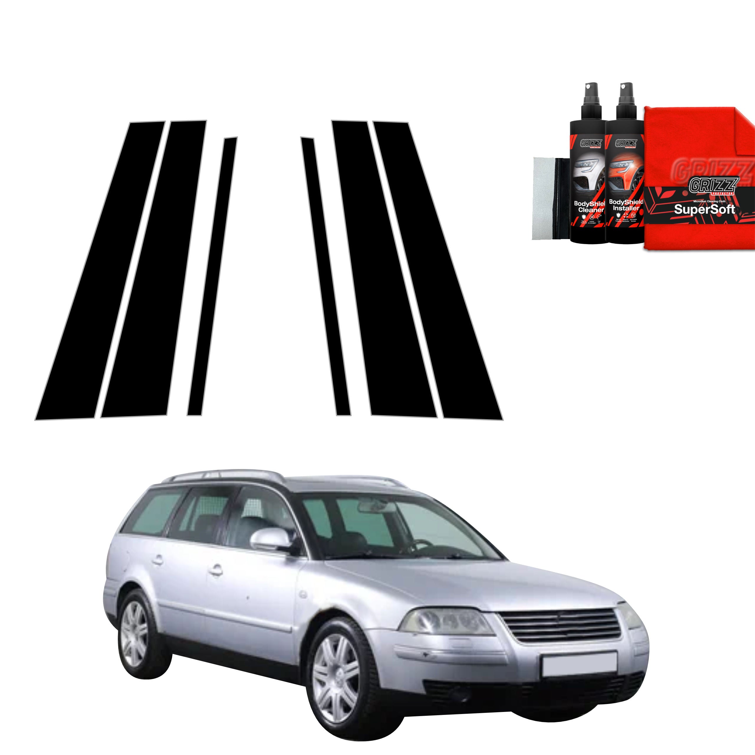 6in1 Schwarze Grizz Protector schutzfolie für B-C-Säule - Volkswagen Passat B5 Variant Facelifting (2000-2005)