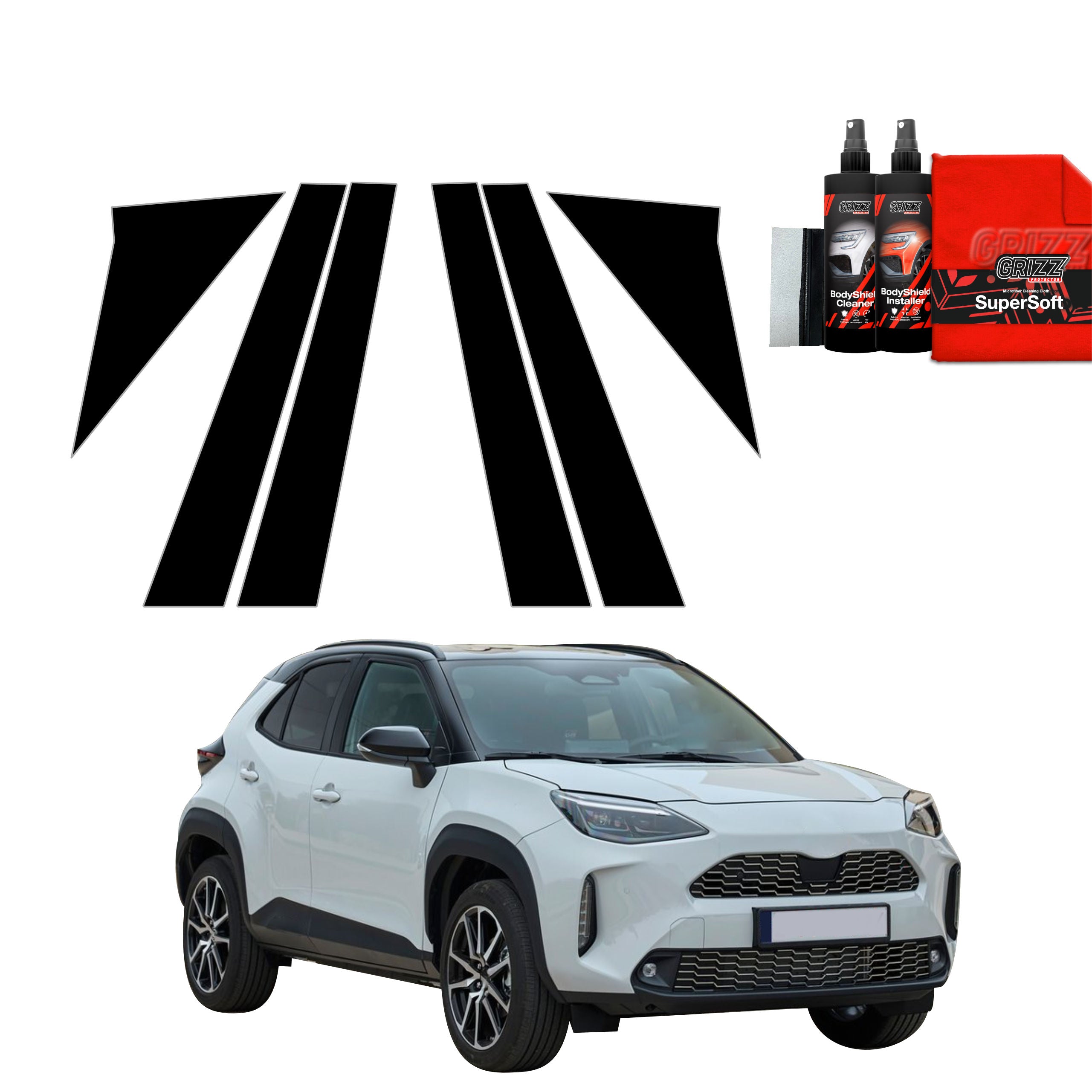 6in1 Schwarze Grizz Protector schutzfolie für A-B-Säule - Toyota Yaris Cross (2021-2026)