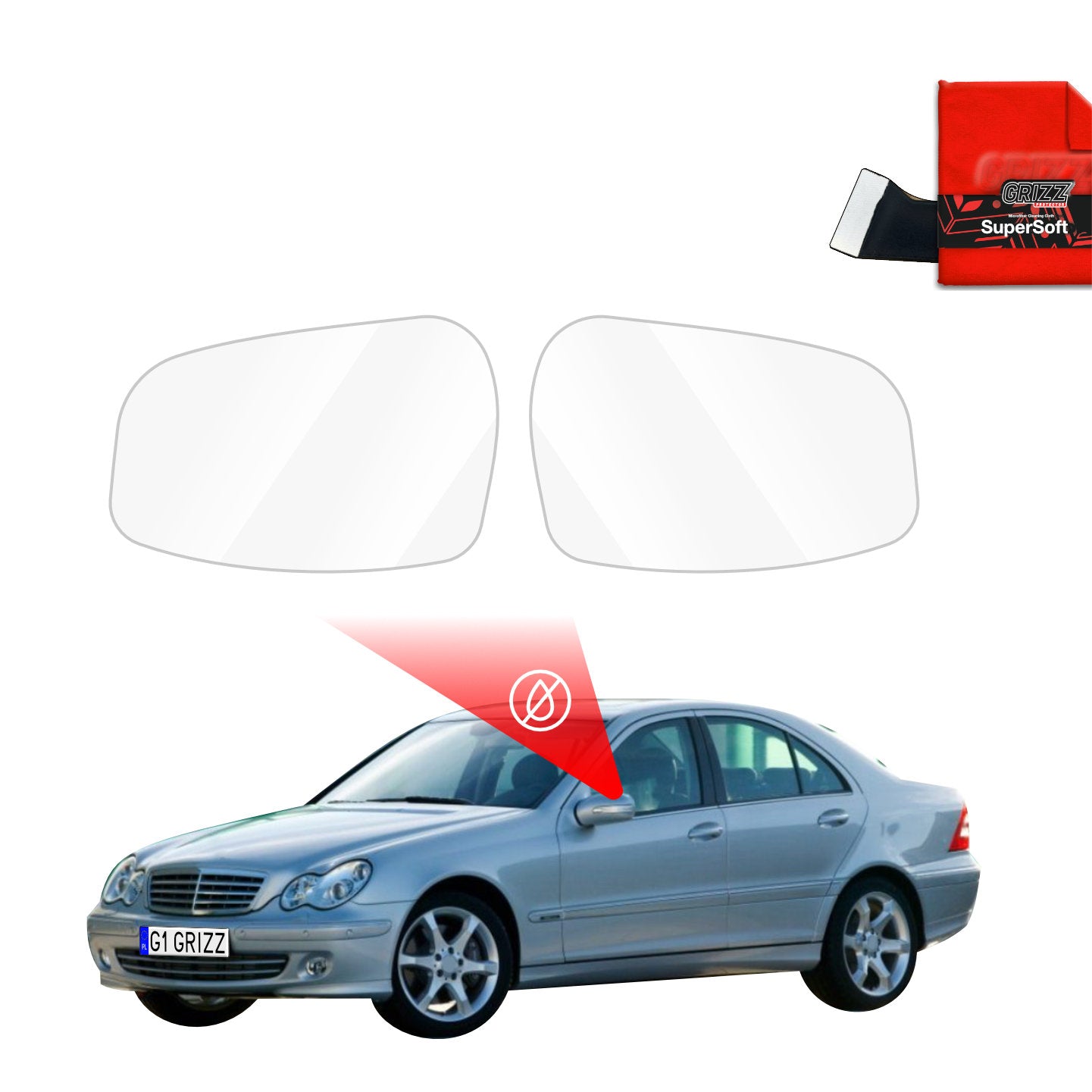 Regenschutzfolie Grizz Protector für Außenspiegel - Mercedes Benz C Klasse W203 Sedan (2000-2007)