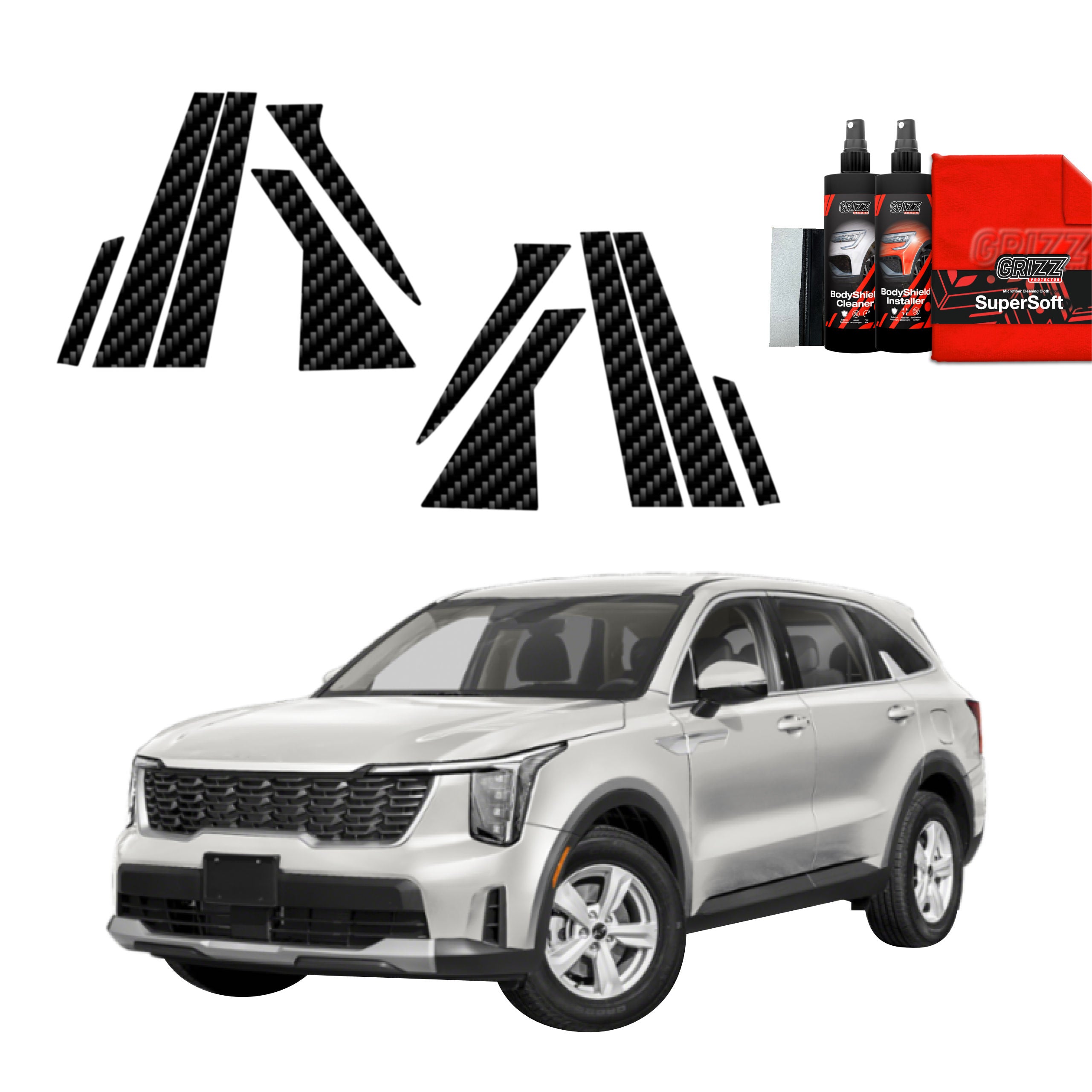 10in1 Kohlenstoff Schutzfolie Grizz Protector für A-B-C-Säule - Kia Sorento (2023-2026)