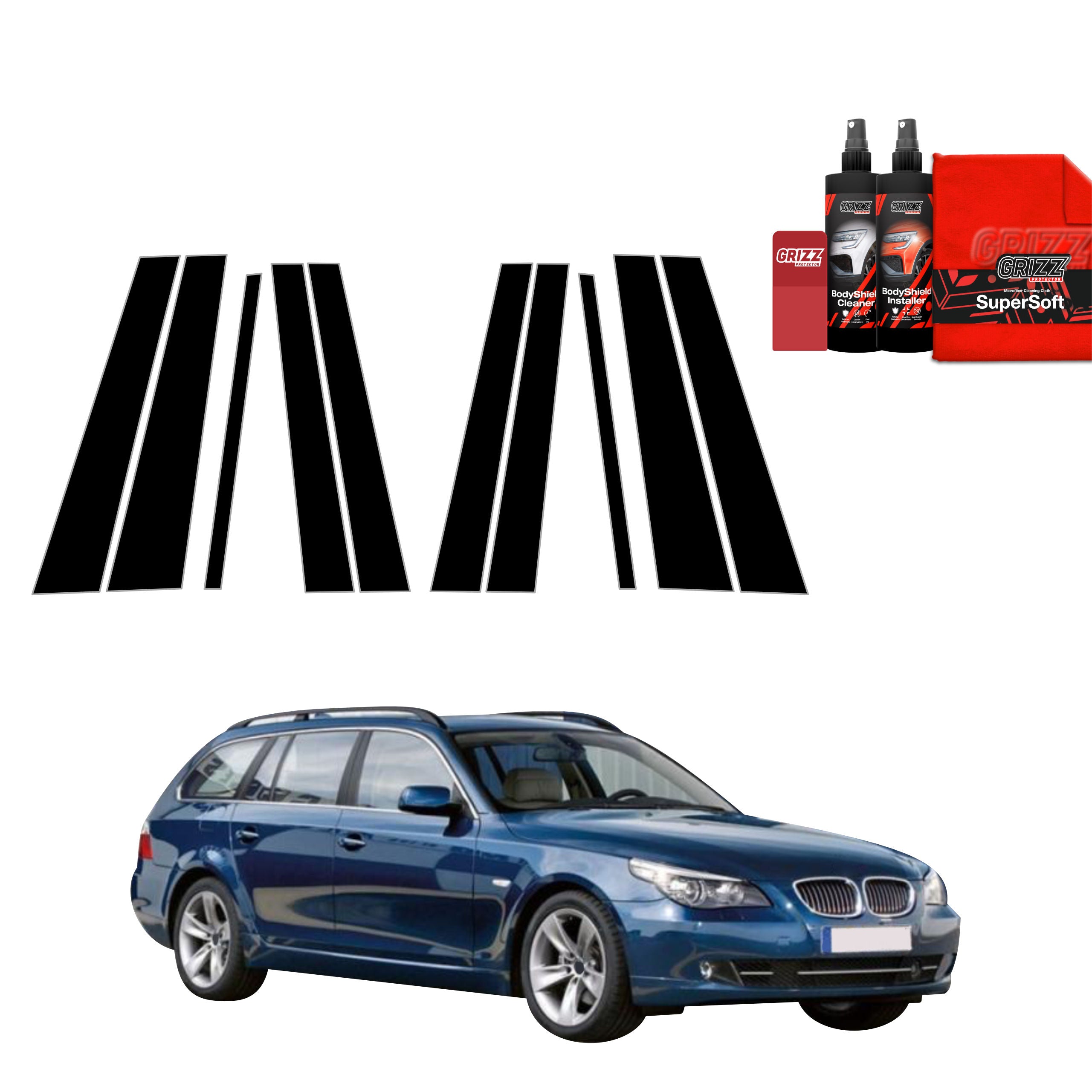 10in1 Schwarze Grizz Protector schutzfolie für B-C-Säule - BMW 5 E61 Kombi LCI (2007-2010)
