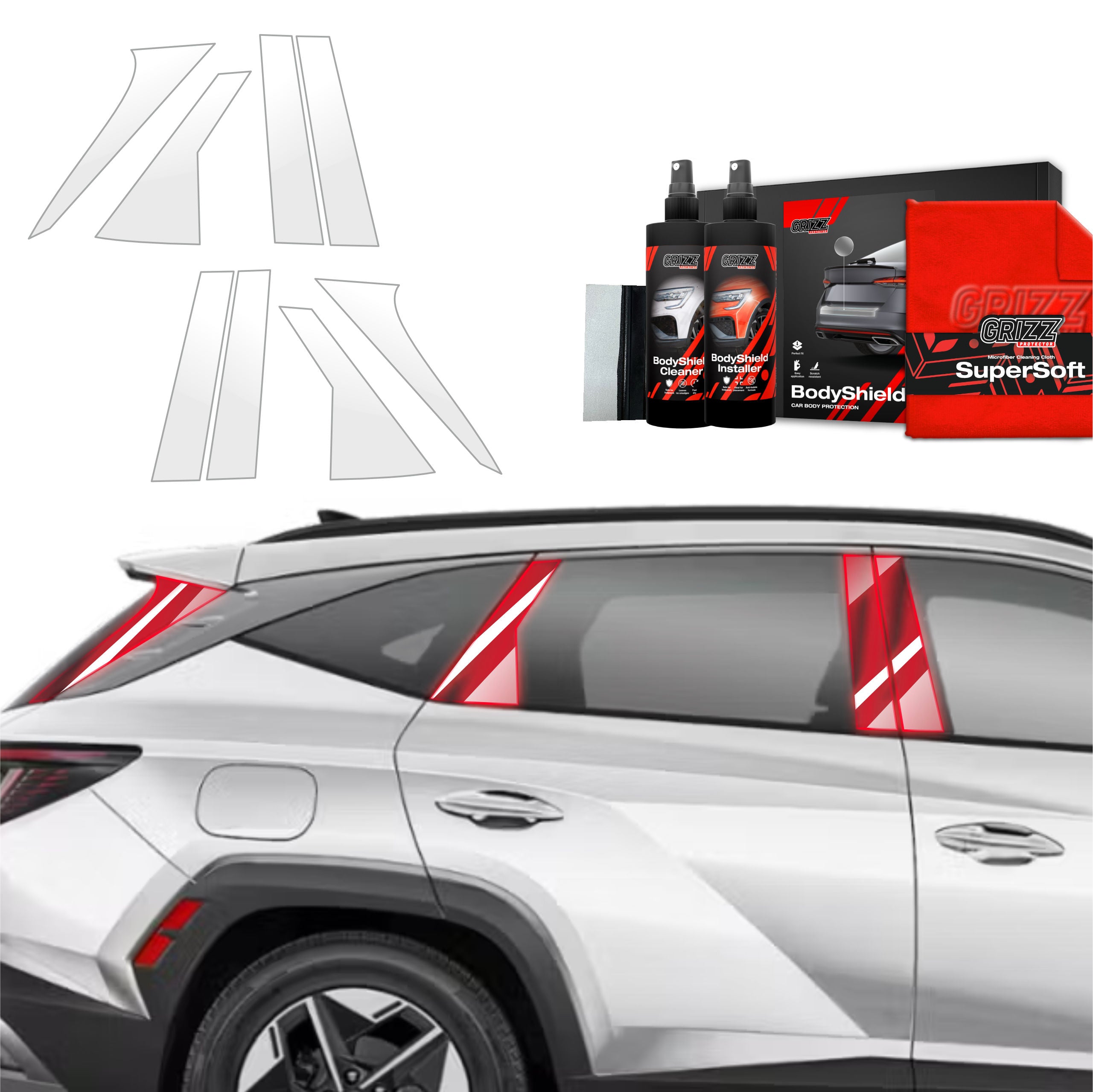 8in1 Schutzfolie Grizz Protector für A-B-C-Säule - Hyundai Tucson Facelift (2024-2026)