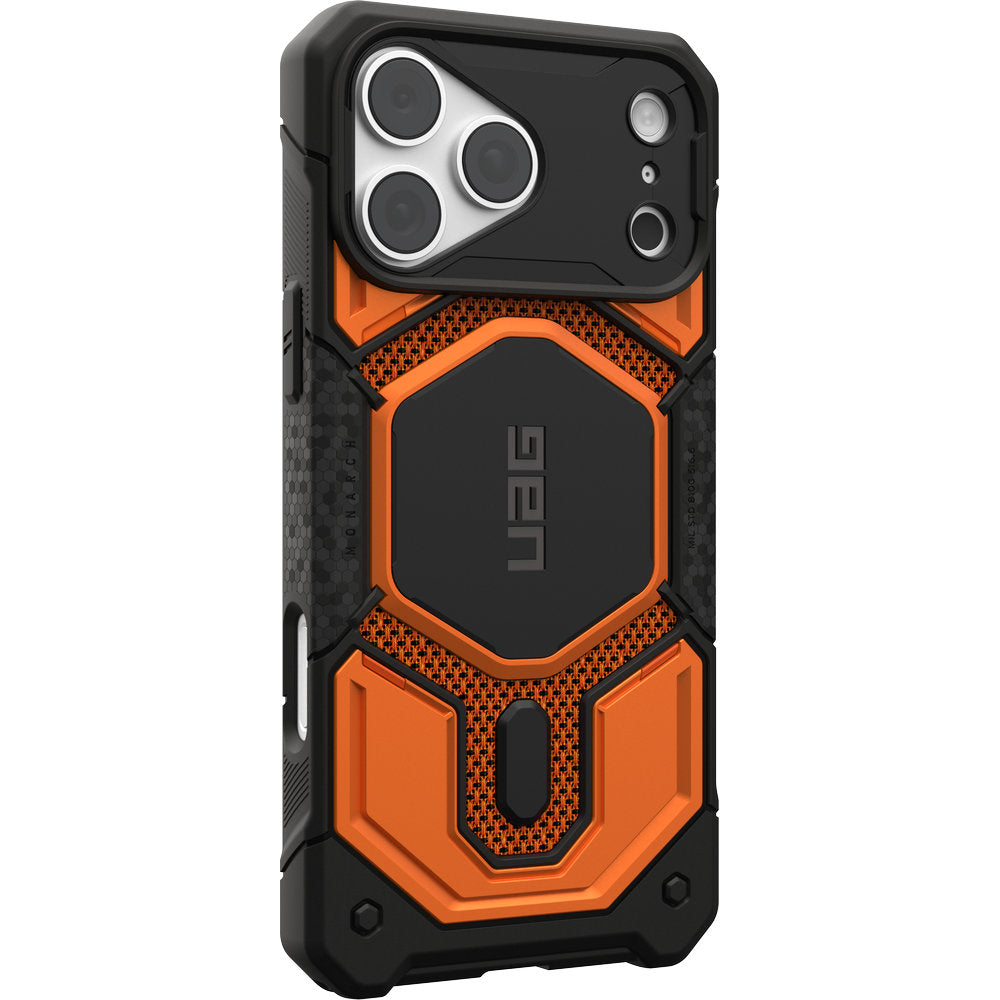 Gepanzerte Handyhülle für iPhone 18 Pro Max / 17 Pro Max, UAG Monarch Pro Kevlar Mag mit MagSafe, Orange und Schwarz mit Kevlar (3/16)