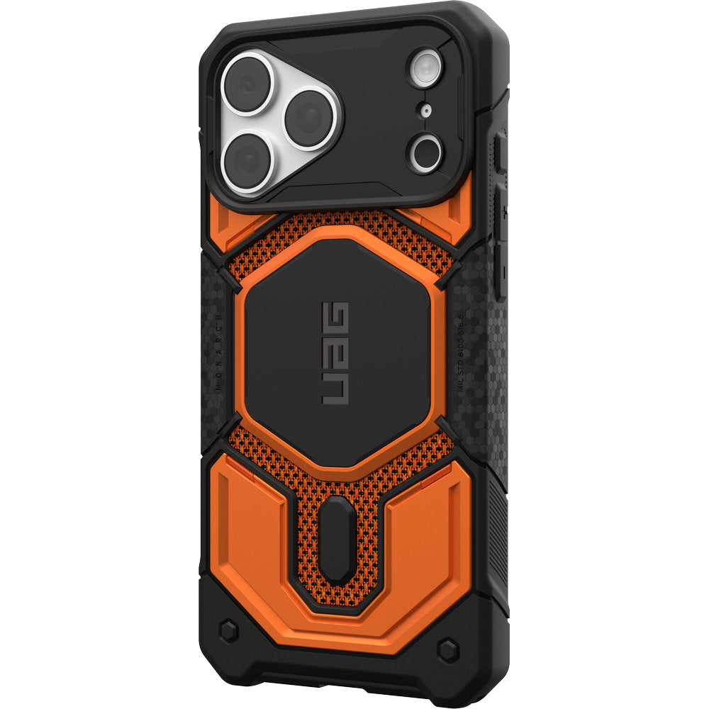 Gepanzerte Handyhülle für iPhone 18 Pro Max / 17 Pro Max, UAG Monarch Pro Kevlar Mag mit MagSafe, Orange und Schwarz mit Kevlar (6/16)