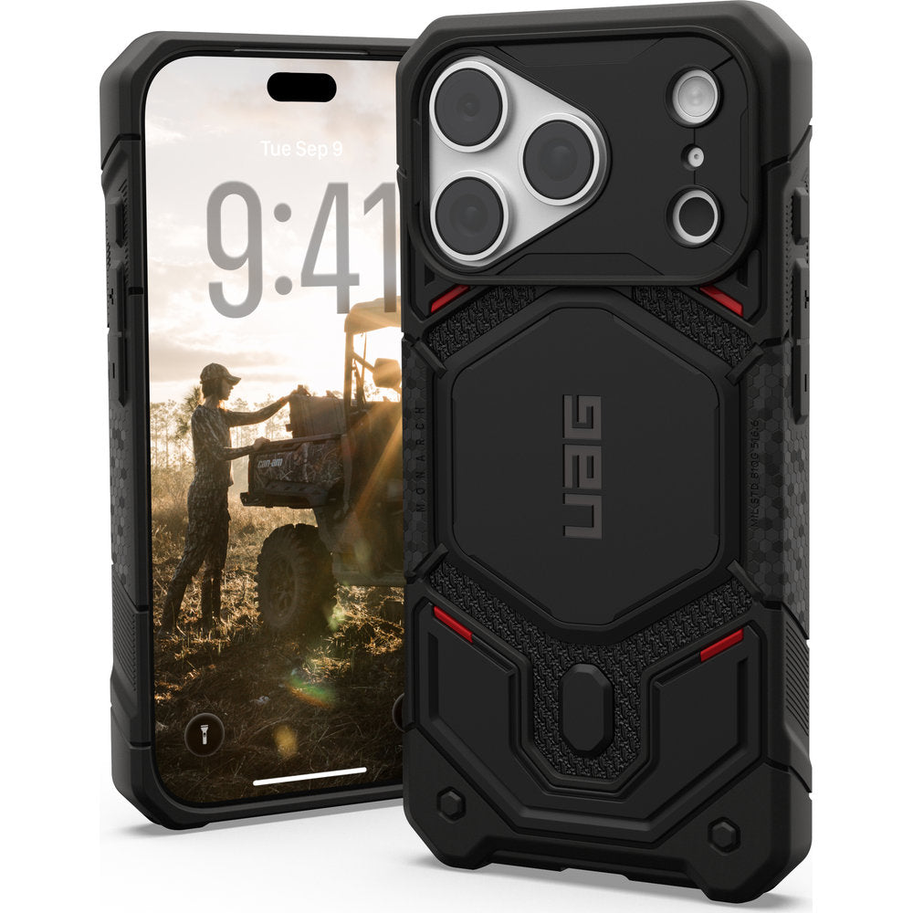 Gepanzerte Handyhülle für iPhone 18 Pro / 17 Pro, UAG Monarch Pro Kevlar Mag mit MagSafe, Schwarz mit Kevlar (1/16)