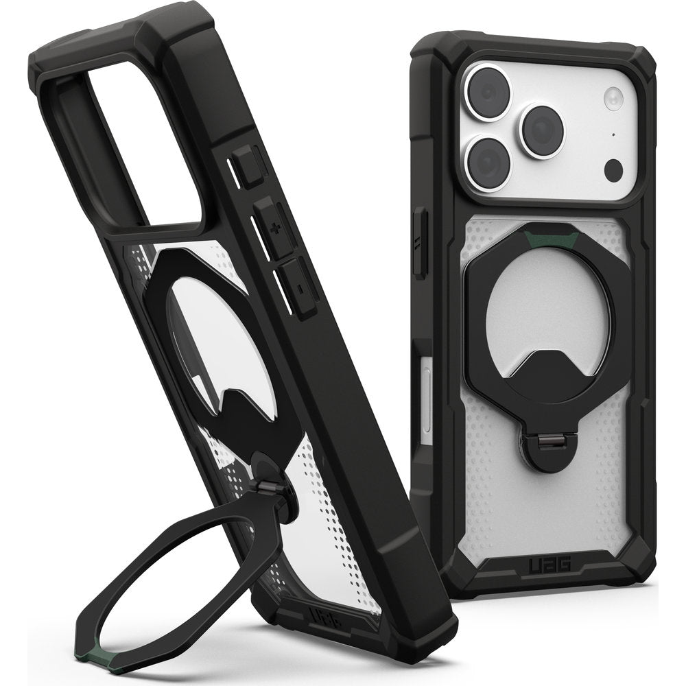Handyhülle mit Ring für iPhone 18 Pro / 17 Pro, UAG Plasma XTE 360 mit MagSafe, Transparent und Schwarz mit grünen Element (1/15)