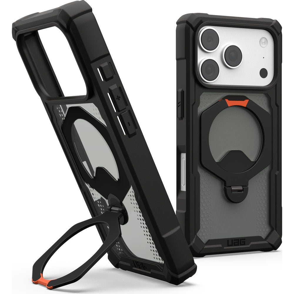 Handyhülle mit Ring für iPhone 18 Pro / 17 Pro, UAG Plasma XTE 360 mit MagSafe, Durchscheinend und Schwarz mit orangem Element (1/15)