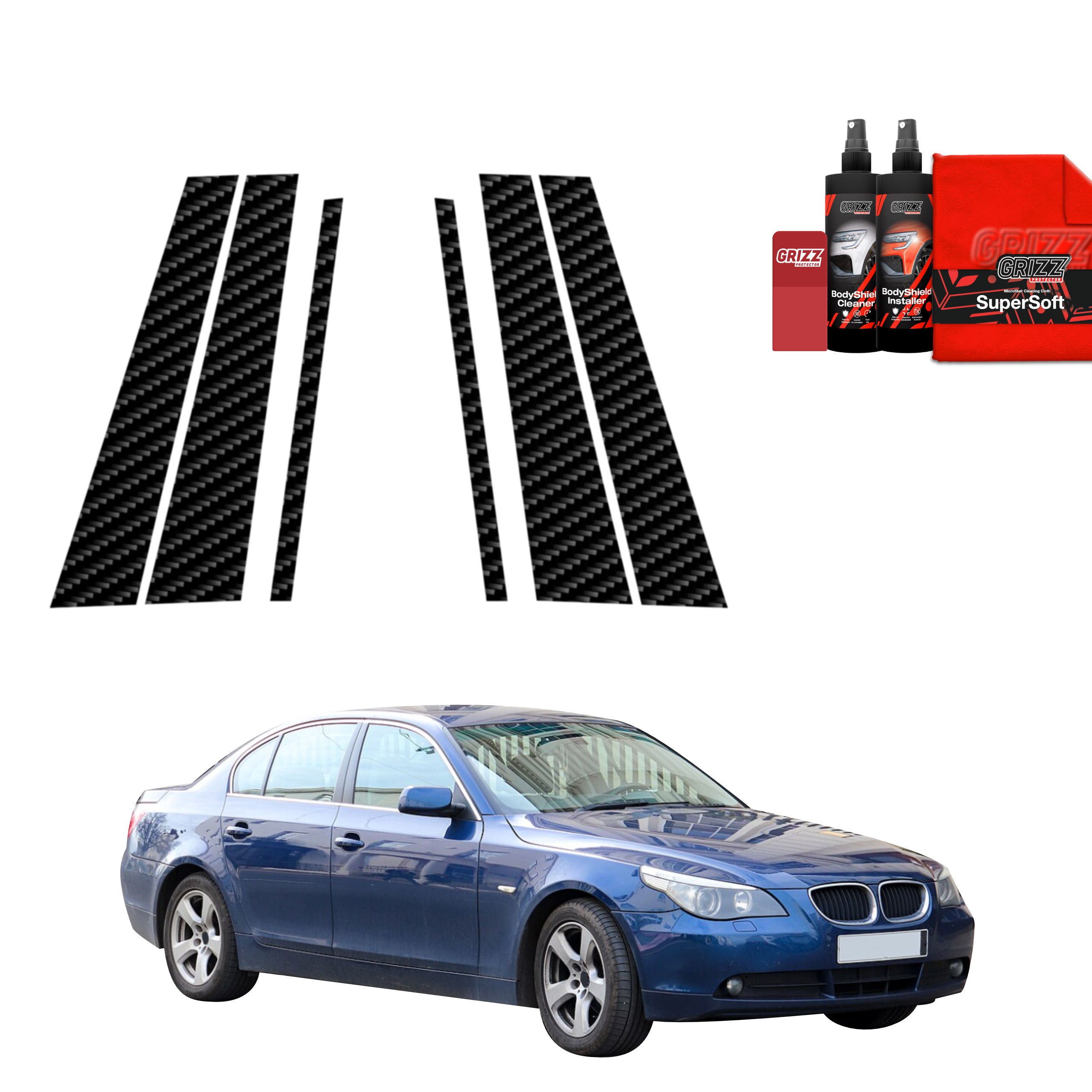 6in1 Kohlenstoff Schutzfolie Grizz Protector für B-C-Säule - BMW 5 E60 Sedan PreLCI (2003-2007)