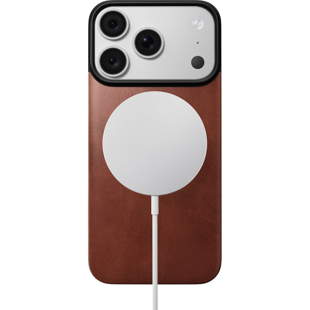 Leder Handyhülle für iPhone 18 Pro / 17 Pro, Nomad Magnetic Leather Back Horween Series mit MagSafe, Braun (5/9)
