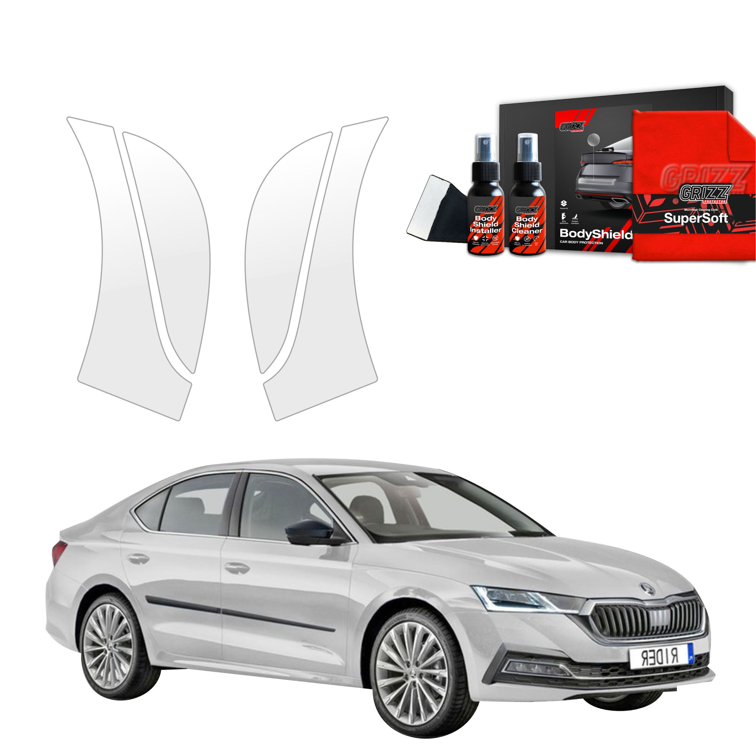 4in1 Schutzfolie Grizz Protector für hinteren & vorderen Seitenschwelle - Skoda Octavia 4 Hatchback (2019-2024)