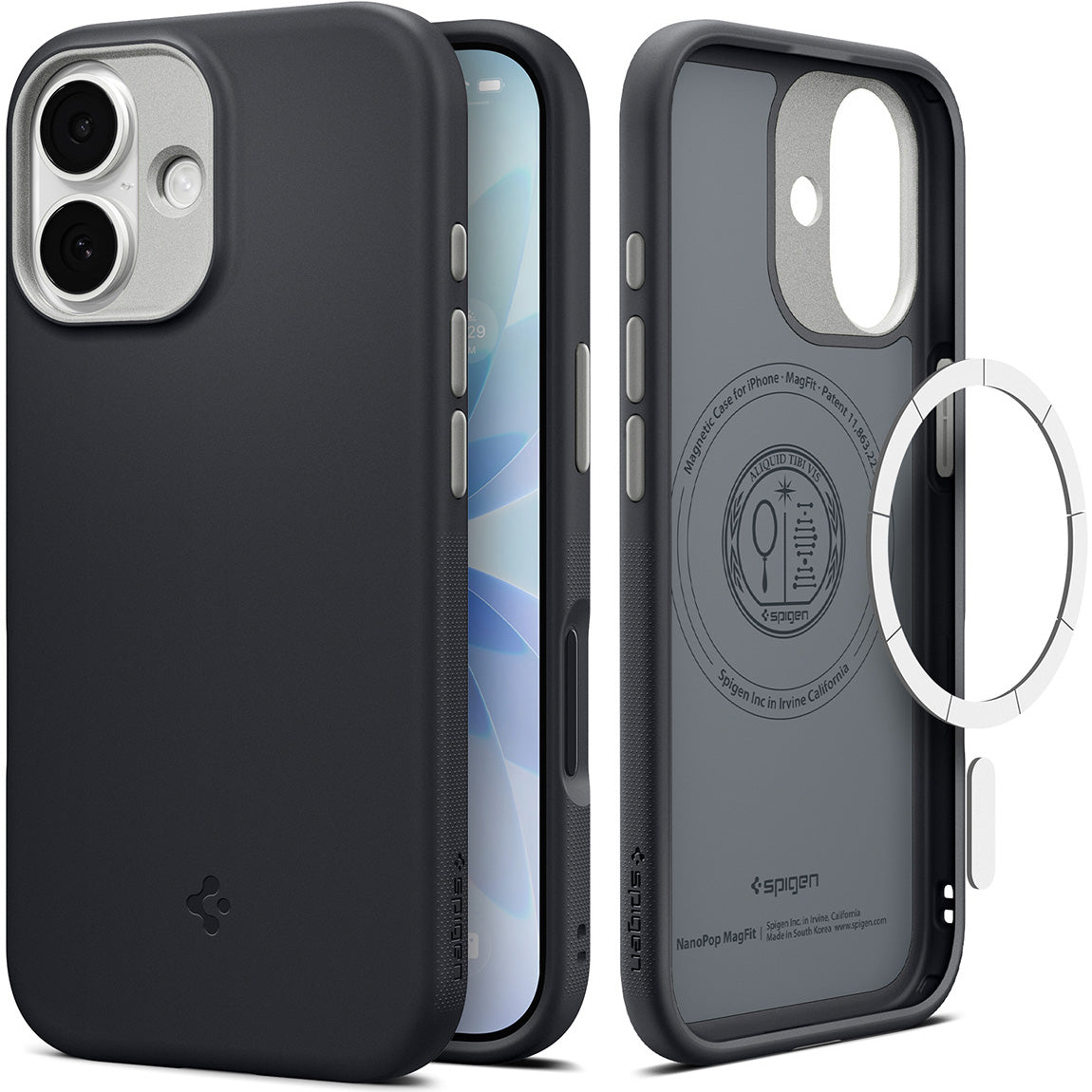 Handyhülle für iPhone 17, Spigen Nano Pop Mag mit MagSafe, Schwarz und Grau
