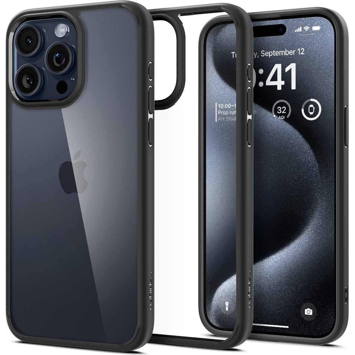 Schutzhülle für iPhone 15 Pro Max, Spigen Ultra Hybrid, Transparent-Schwarz