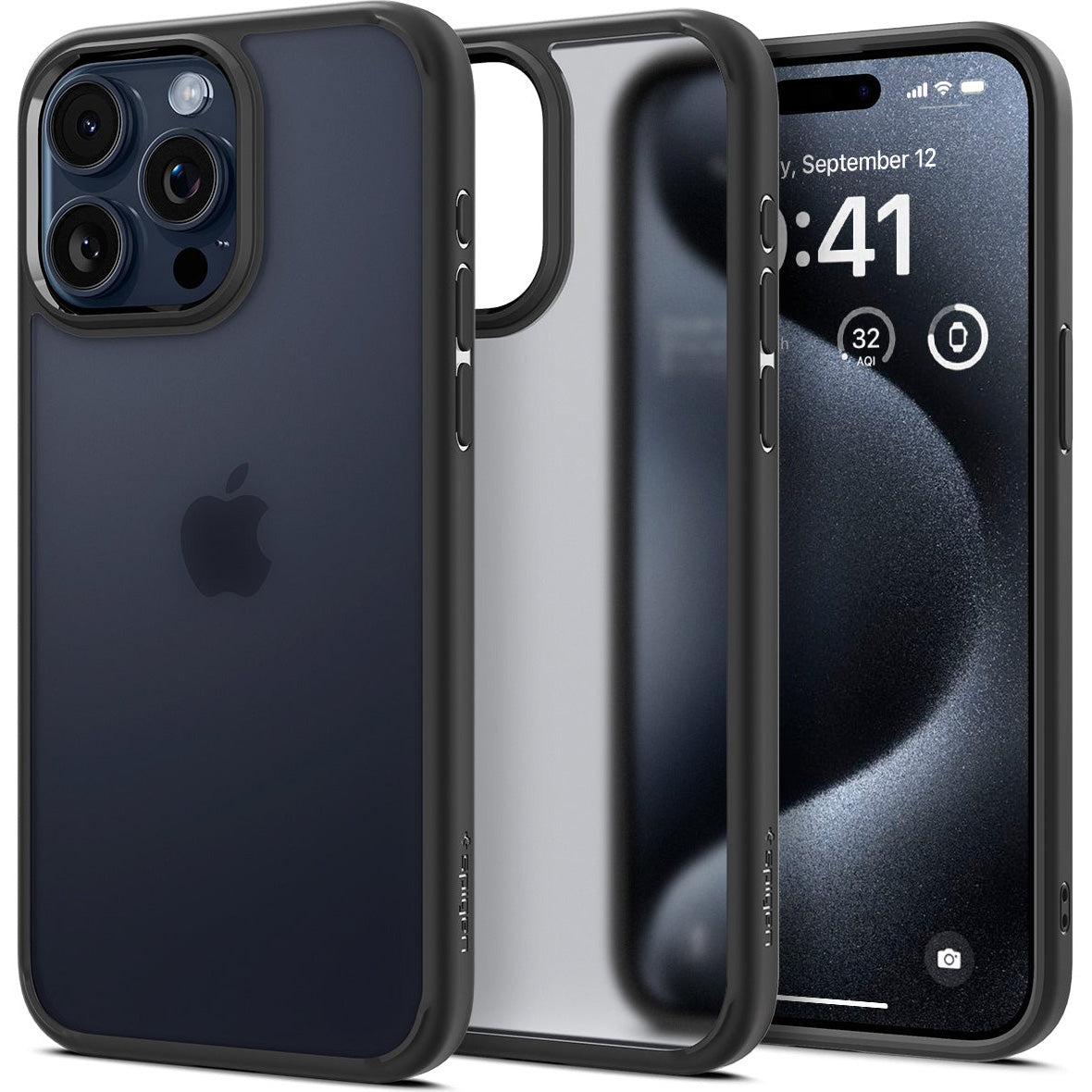 Schutzhülle Spigen Ultra Hybrid für Apple iPhone 15 Pro, Durchscheinend-Schwarz