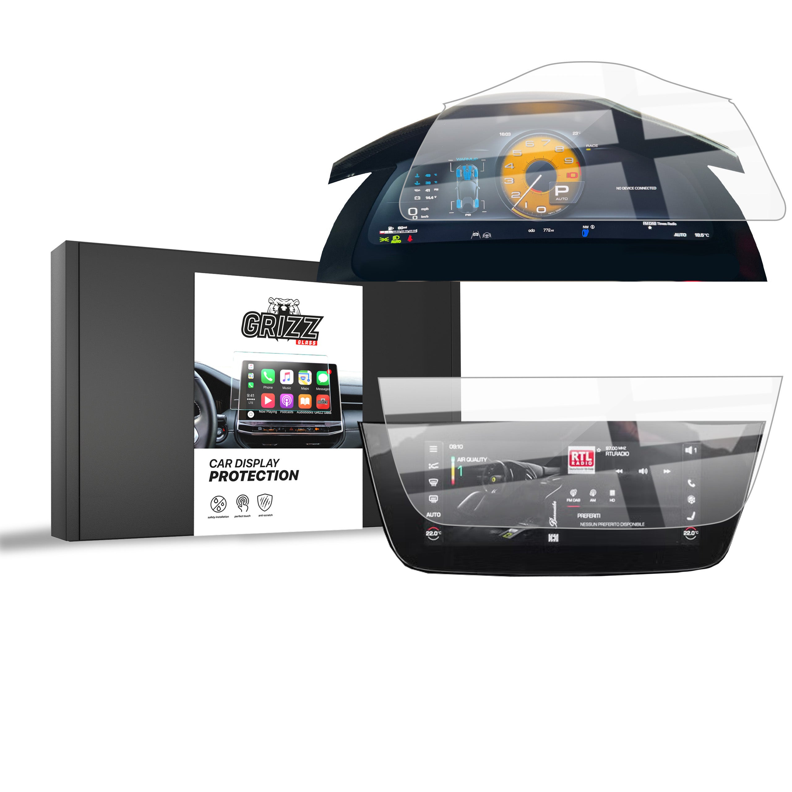 Keramische Autodisplayfolie 2in1 für Ferrari 12Cilindri 15,6"+10,25" (2024-2026), Grizz Protector