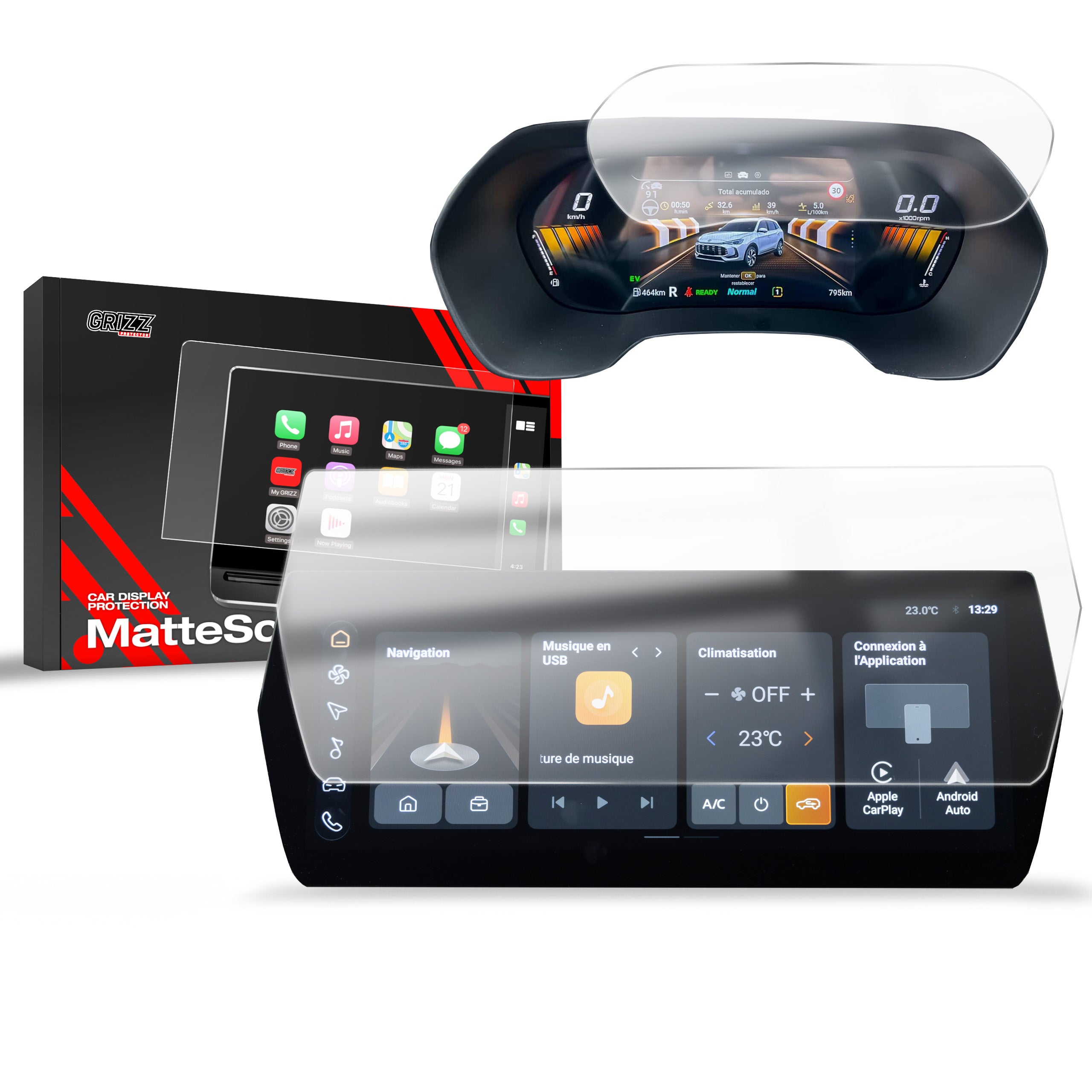 Matte Autodisplayfolie 2in1 für MG ZS 12,3" (2024-2026), Grizz Protector