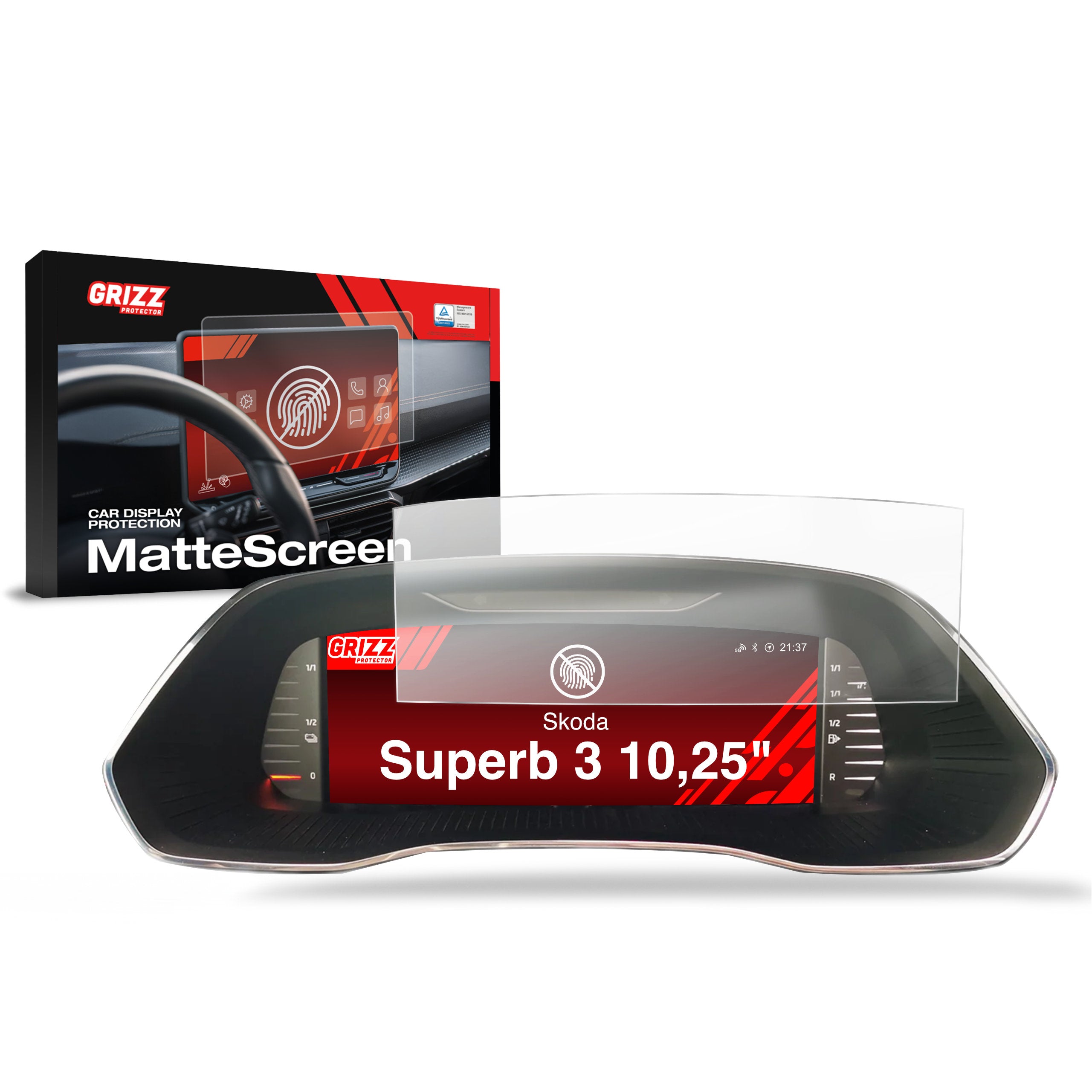 Matte Autodisplayfolie für Skoda Superb 3 Virtual Cockpit 10,25" (2019-...), Grizz Protector