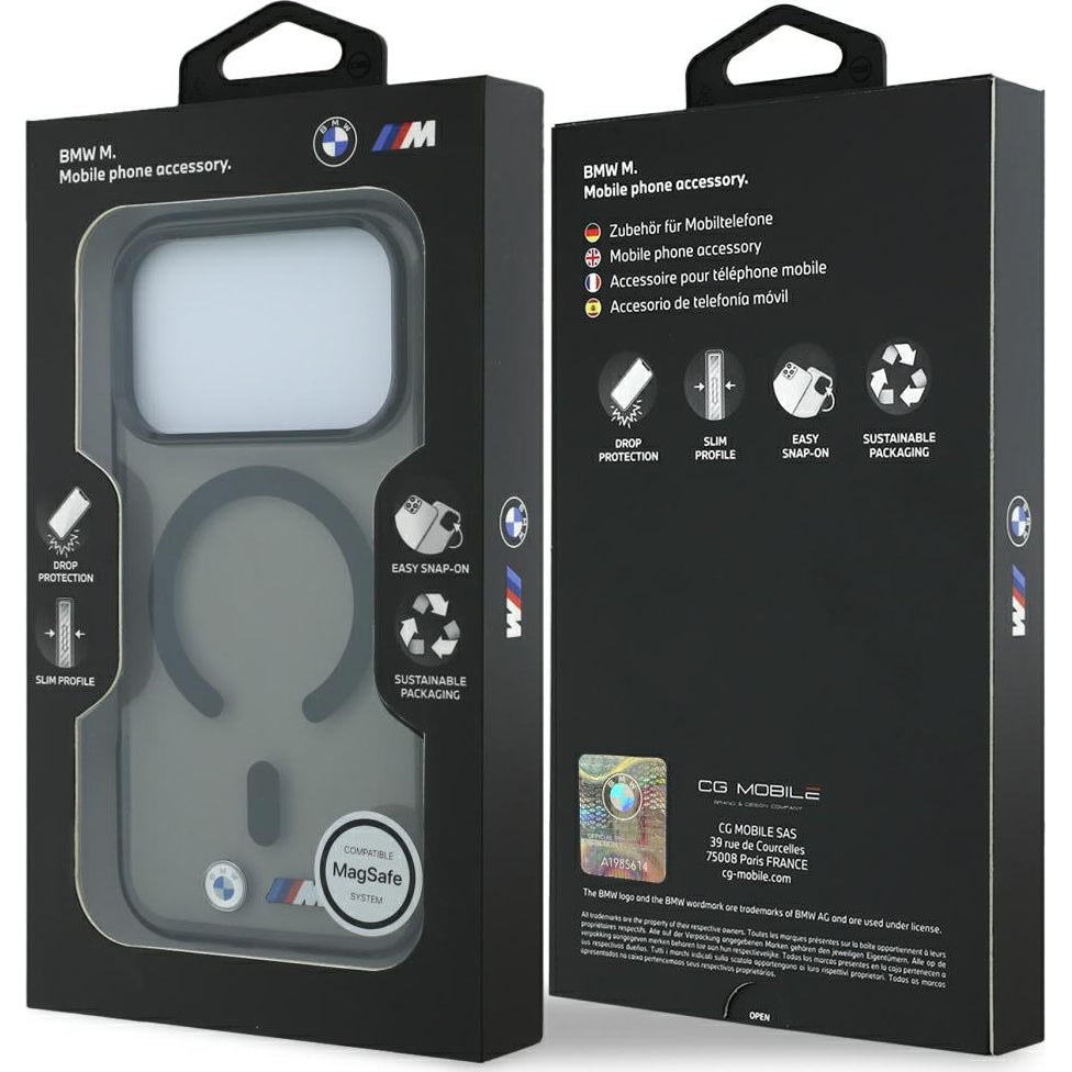 Handyhülle für iPhone 18 Pro Max / 17 Pro Max, BMW M IML Frosted Metal Logo Trims MagSafe, Anthrazit-Transparent (8/8)