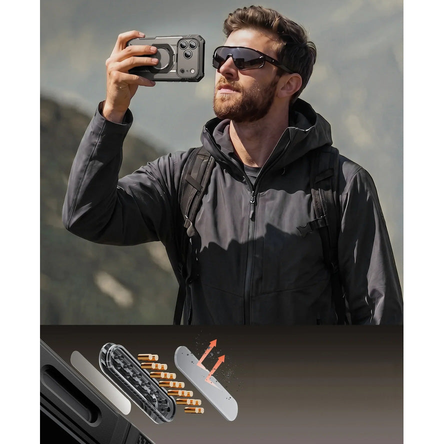 Handyhülle + Glas 9H für iPhone 18 Pro / 17 Pro, Supcase UB Grip Pro Mag SPG (CC) mit MagSafe, Transparent-Schwarz (8/12)