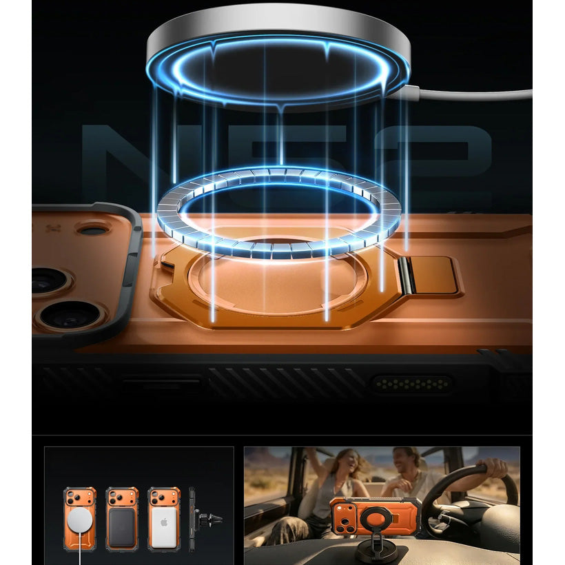 Handyhülle für iPhone 18 Pro / 17 Pro, Supcase UB Grip Mag mit MagSafe, Grau-Transparent-Orange (8/10)