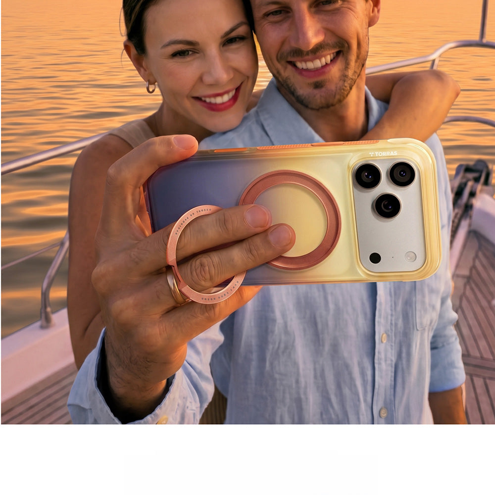 Handyhülle für iPhone 18 Pro / 17 Pro, Torras Ostand O3 Air Gradient für MagSafe, Orange-Violett (8/10)