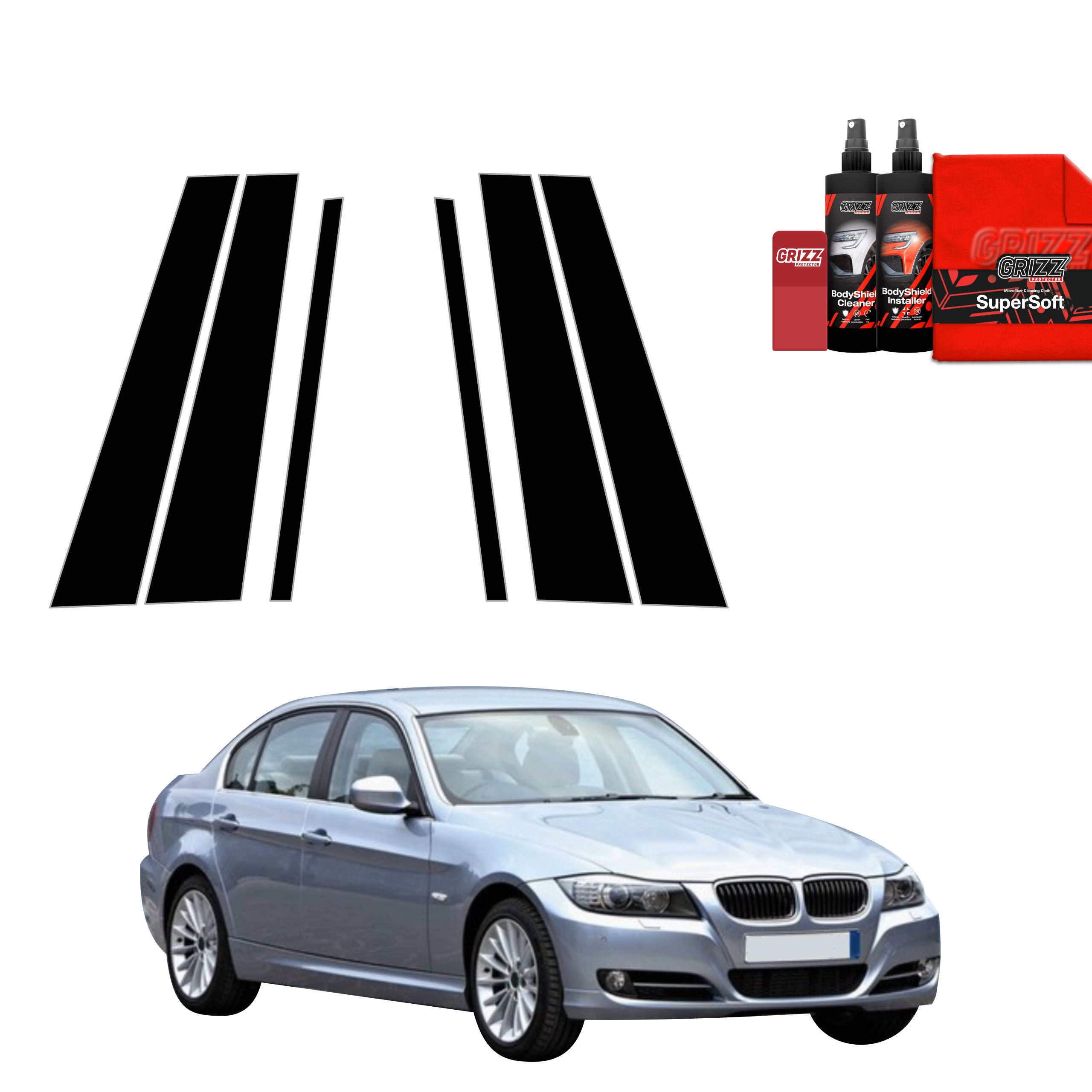 6in1 Schwarze Grizz Protector schutzfolie für B-C-Säule - BMW 3 E90 Sedan Pre-LCI (2004-2008)